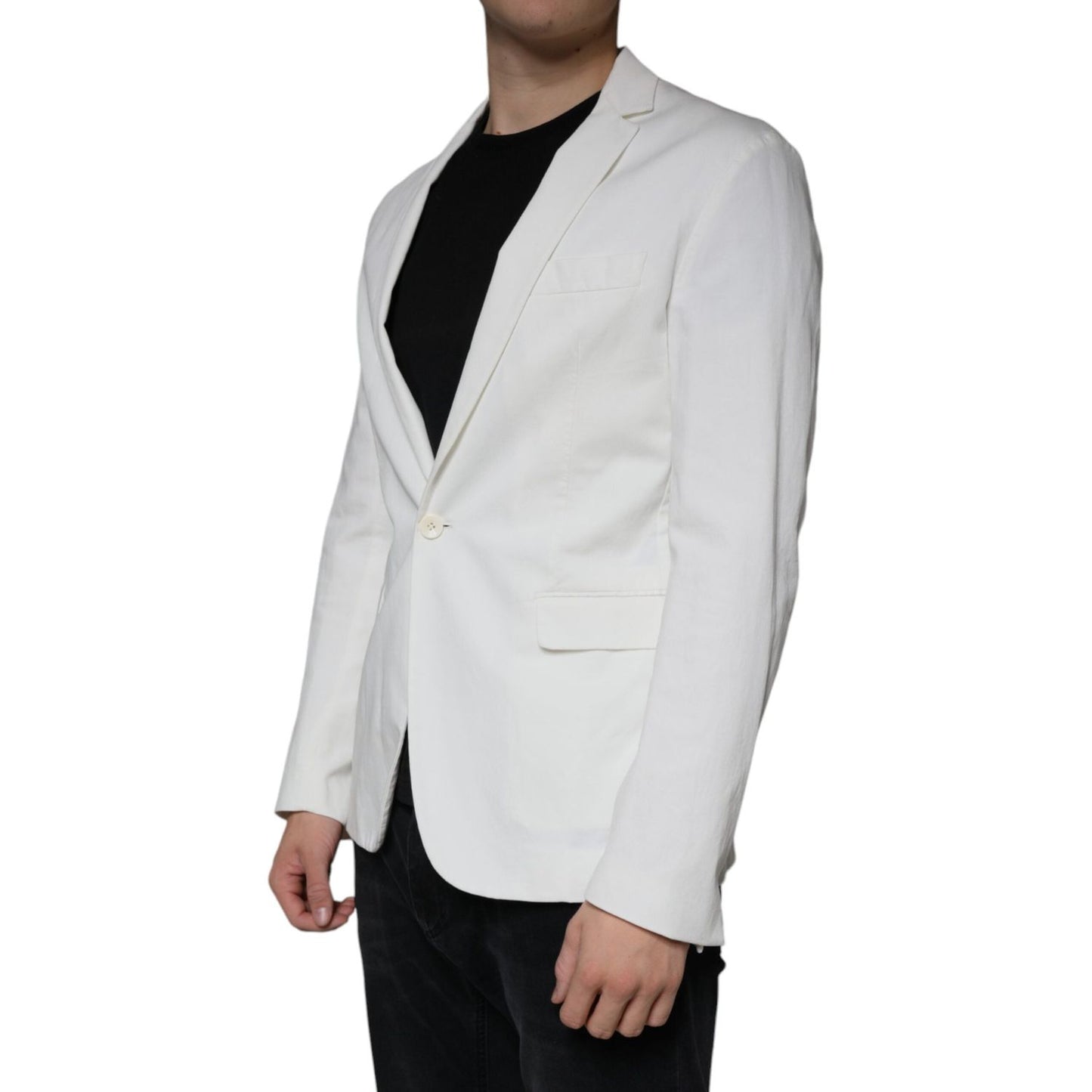 Dondup White Single Breasted One Button Dress Formal Blazer Dondup Light Gray