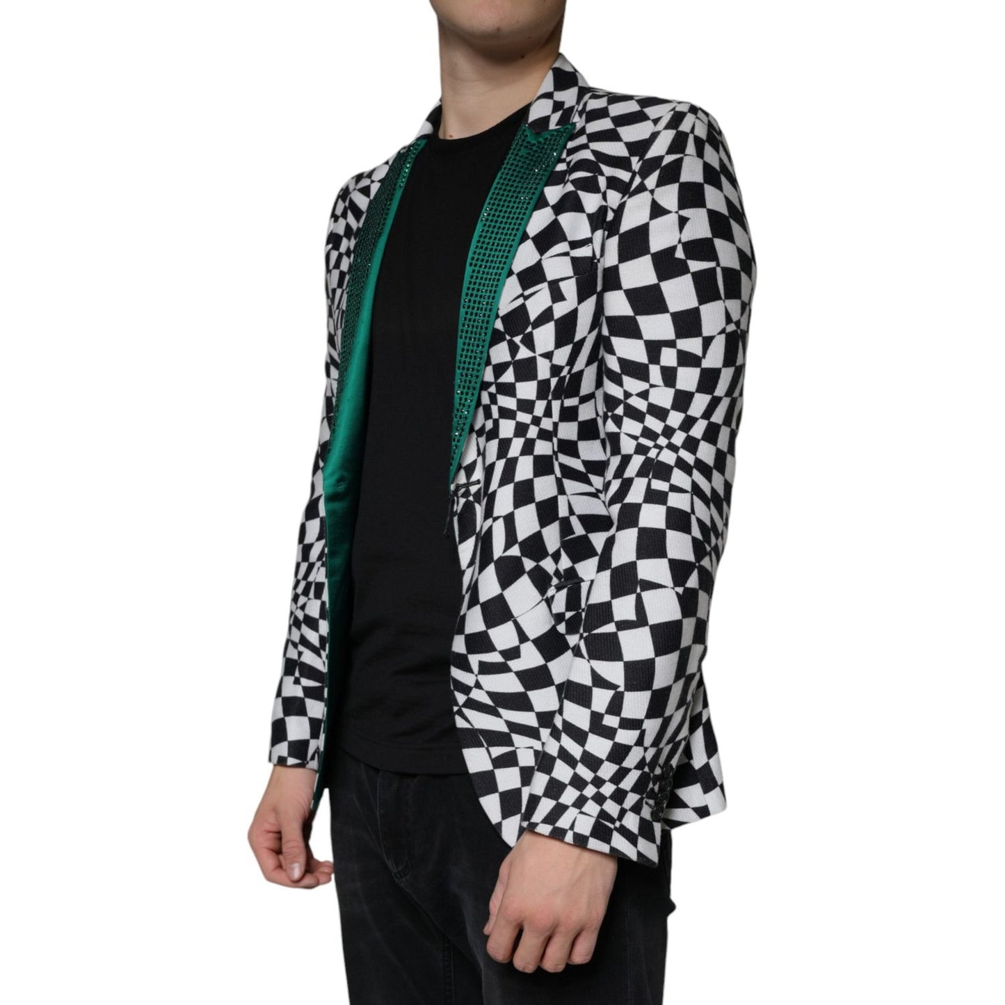 John Richmond Black White Checkered Crystal Single Breasted Blazer John Richmond Dark Slate Gray