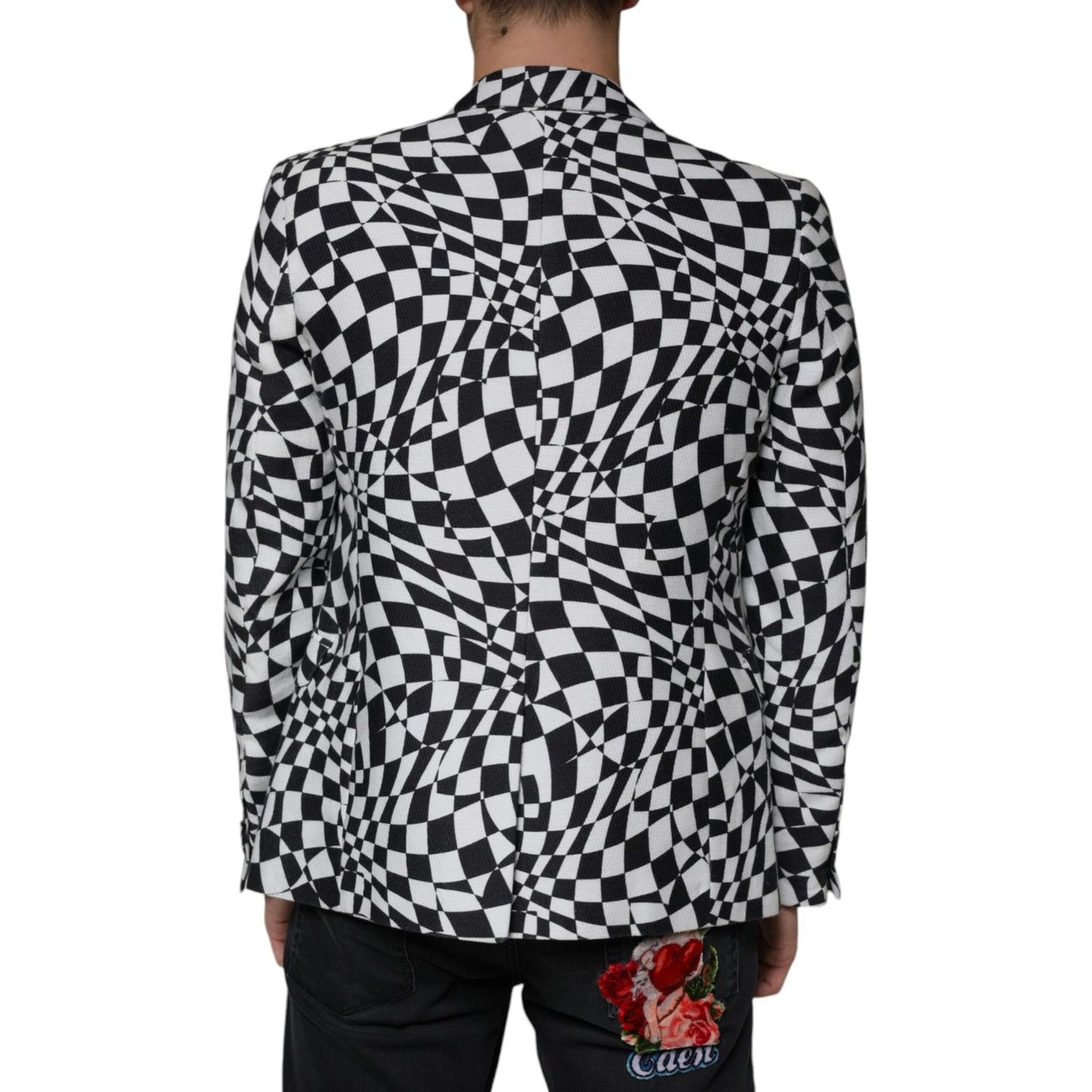 John Richmond Black White Checkered Crystal Single Breasted Blazer John Richmond Dark Slate Gray