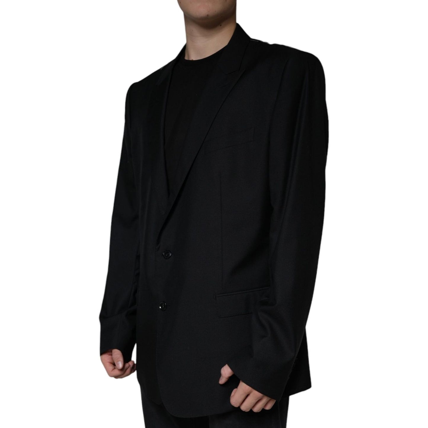 Dolce & Gabbana Black Wool Single Breasted Men Coat Blazer Dolce & Gabbana Black