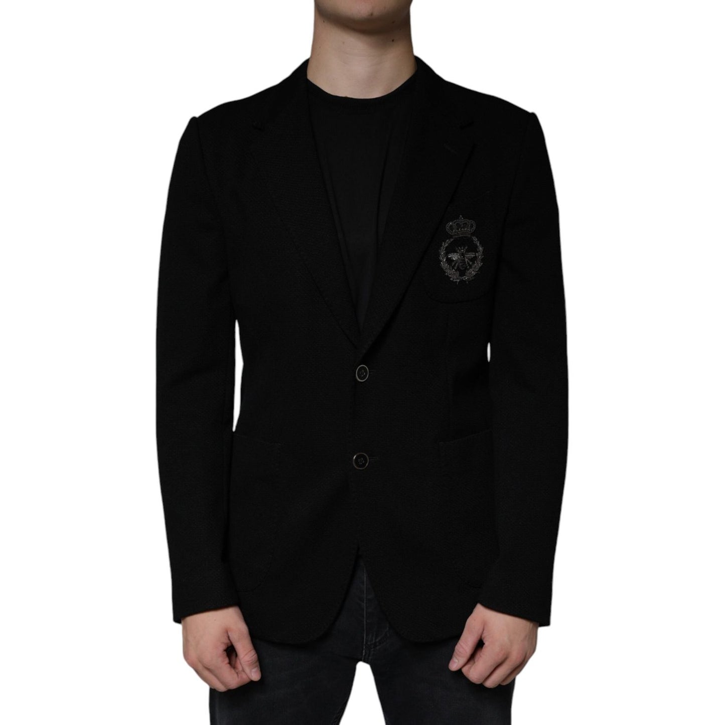 Dolce & Gabbana Black Crown Bee Single Breasted Coat Blazer Dolce & Gabbana Black