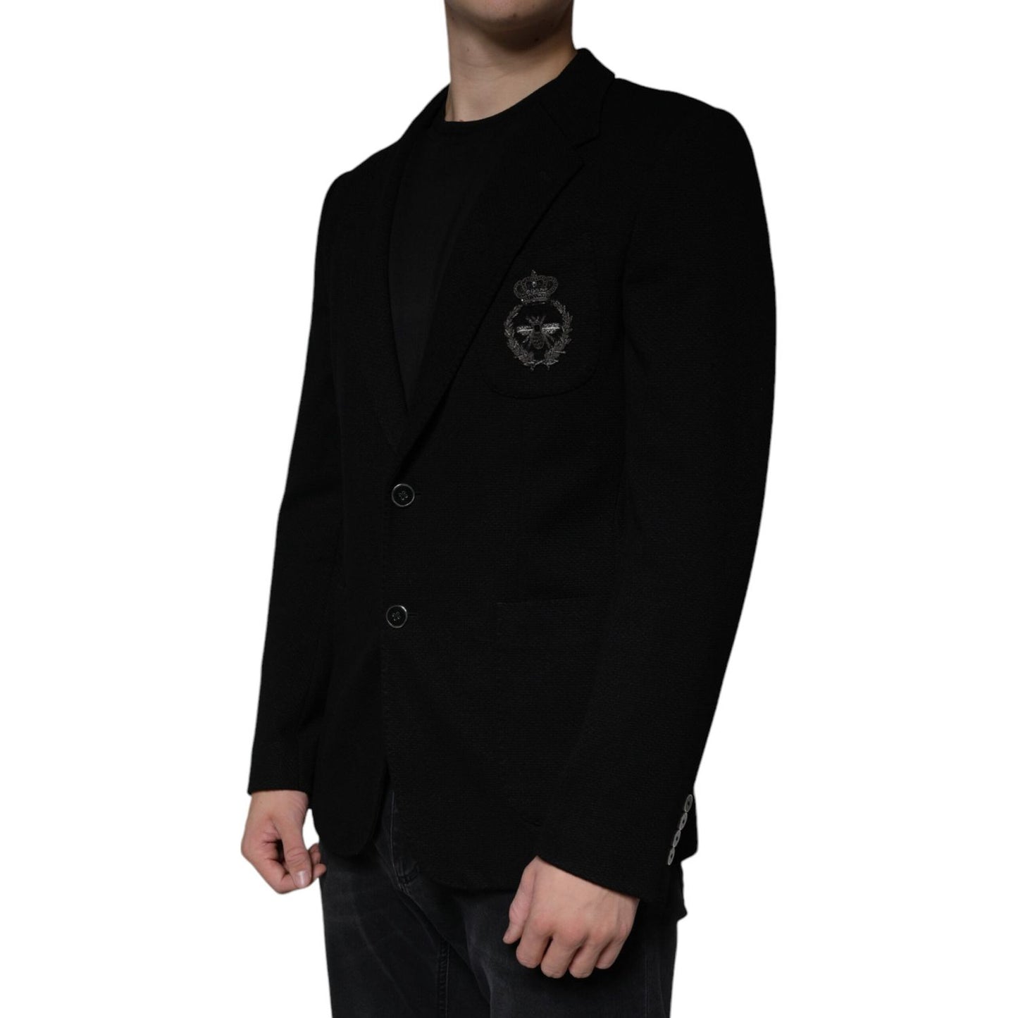 Dolce & Gabbana Black Crown Bee Single Breasted Coat Blazer Dolce & Gabbana Black