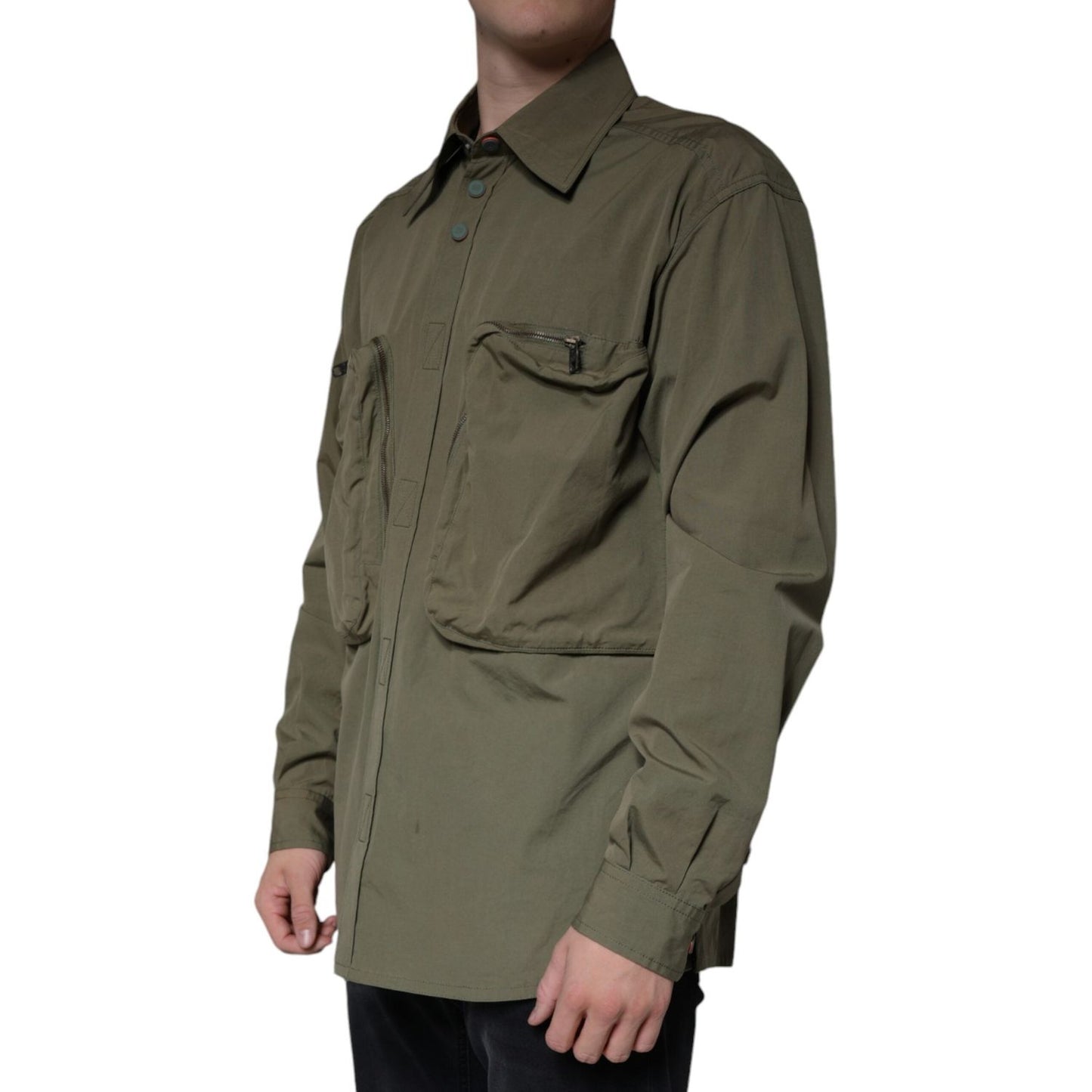 Dolce & Gabbana Military Green Cotton Bend Collared Coat Jacket Dolce & Gabbana Dark Olive Green