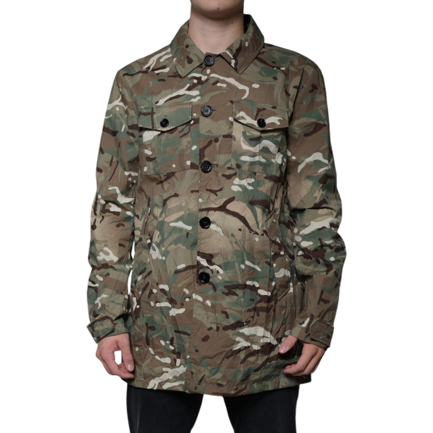 Dolce & Gabbana Multicolor Camouflage Collared Coat Jacket Dolce & Gabbana Dim Gray