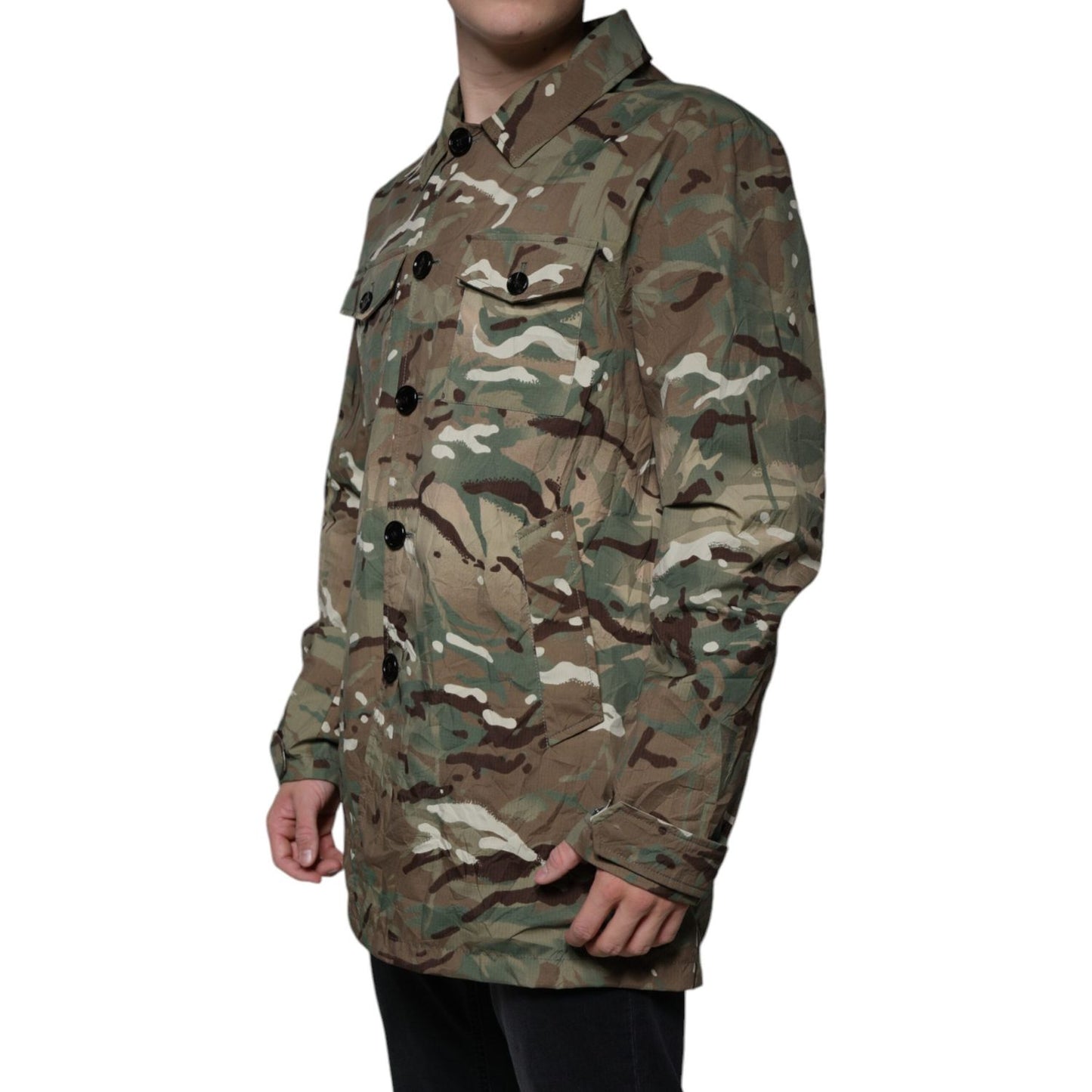 Dolce & Gabbana Multicolor Camouflage Collared Coat Jacket Dolce & Gabbana Dark Olive Green