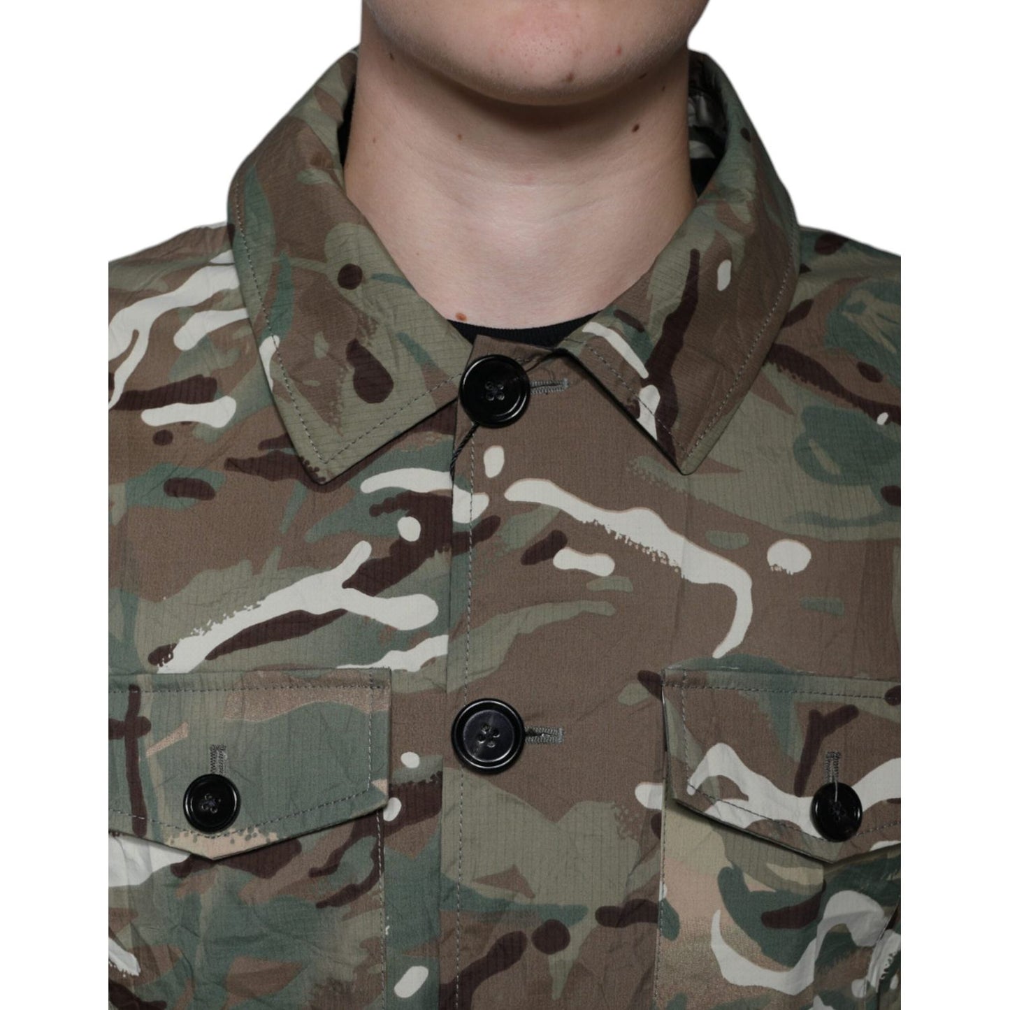 Dolce & Gabbana Multicolor Camouflage Collared Coat Jacket Dolce & Gabbana Dim Gray