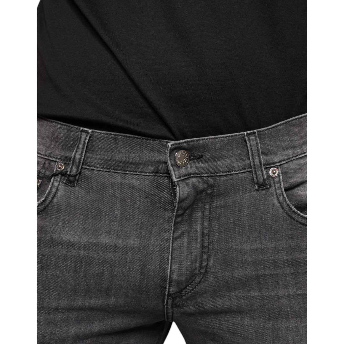 Dolce & Gabbana Black Tattered Cotton Skinny Men Denim Jeans Dolce & Gabbana Dark Slate Gray