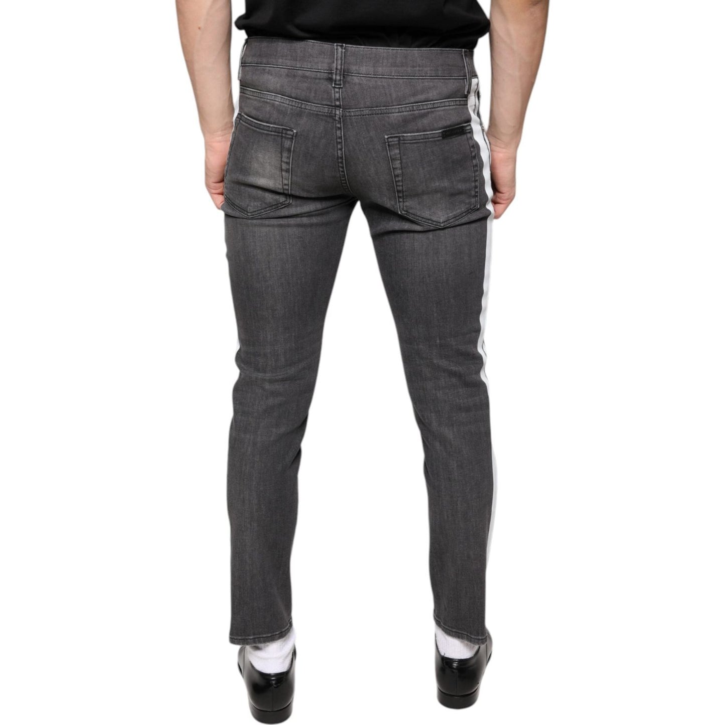 Dolce & Gabbana Black Tattered Cotton Skinny Men Denim Jeans Dolce & Gabbana Dark Slate Gray