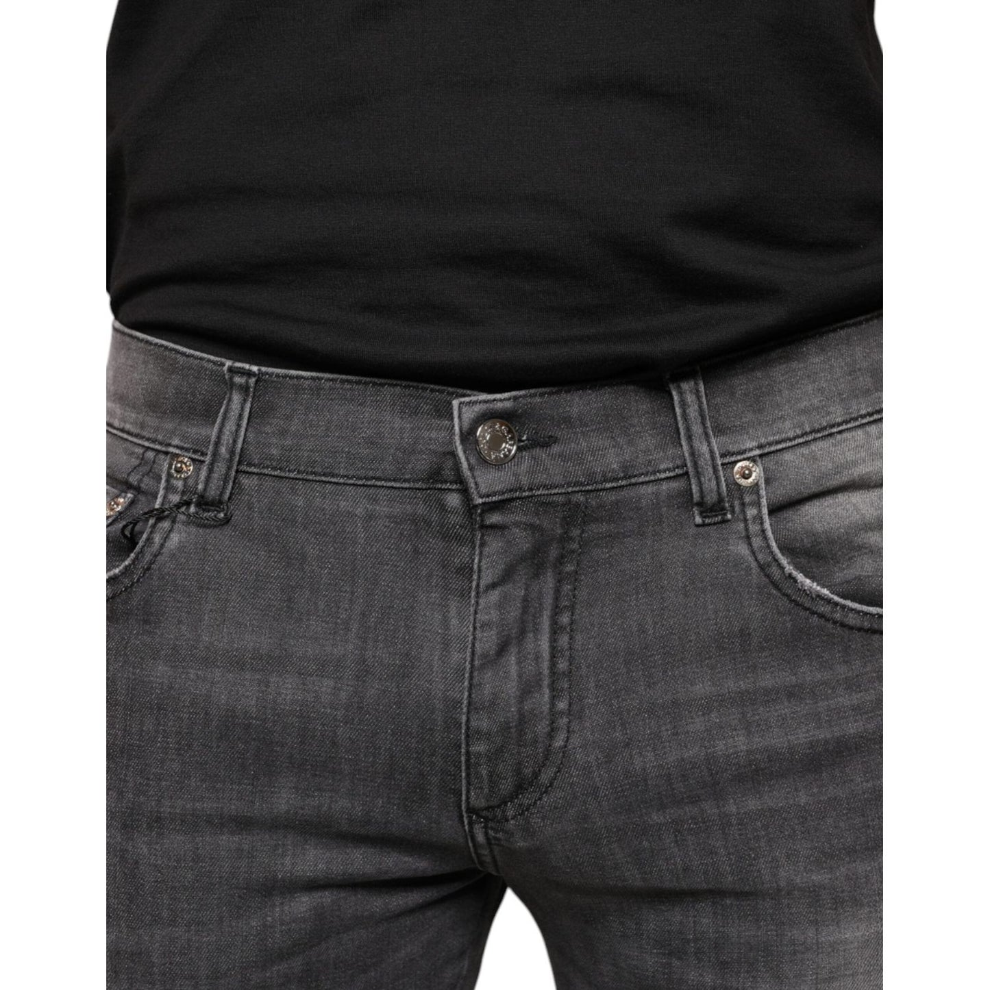 Dolce & Gabbana Black Tattered Cotton Skinny Men Denim Jeans Dolce & Gabbana Dark Slate Gray