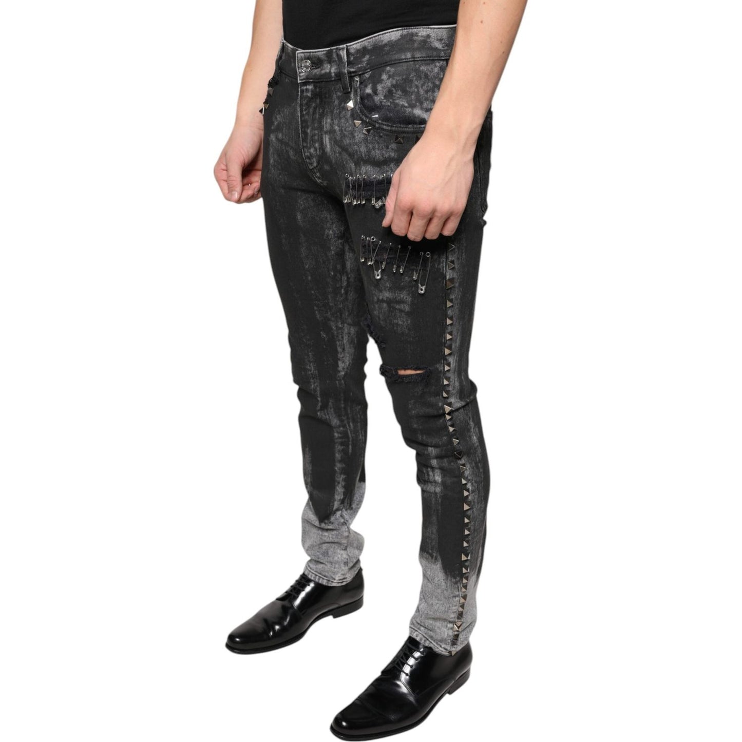 Dolce & Gabbana Black Embellished Cotton Skinny Denim Jeans Dolce & Gabbana Dark Slate Gray