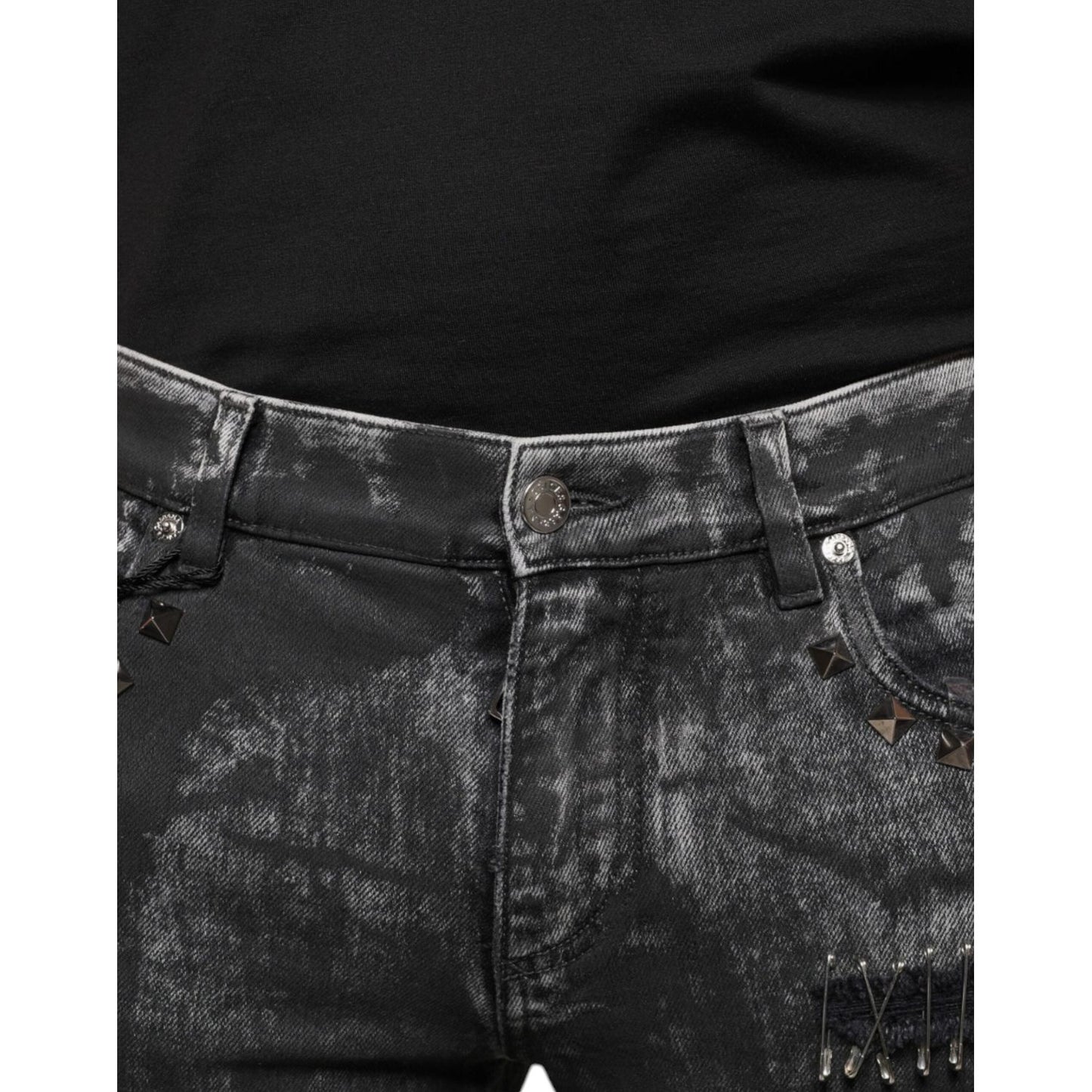Dolce & Gabbana Black Embellished Cotton Skinny Denim Jeans Dolce & Gabbana Dark Slate Gray