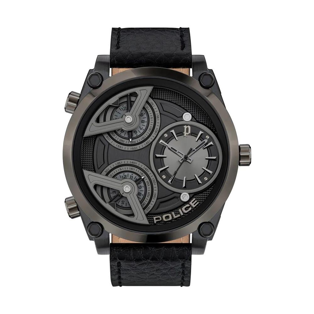 Police Black Leather Watch Police Dark Slate Gray