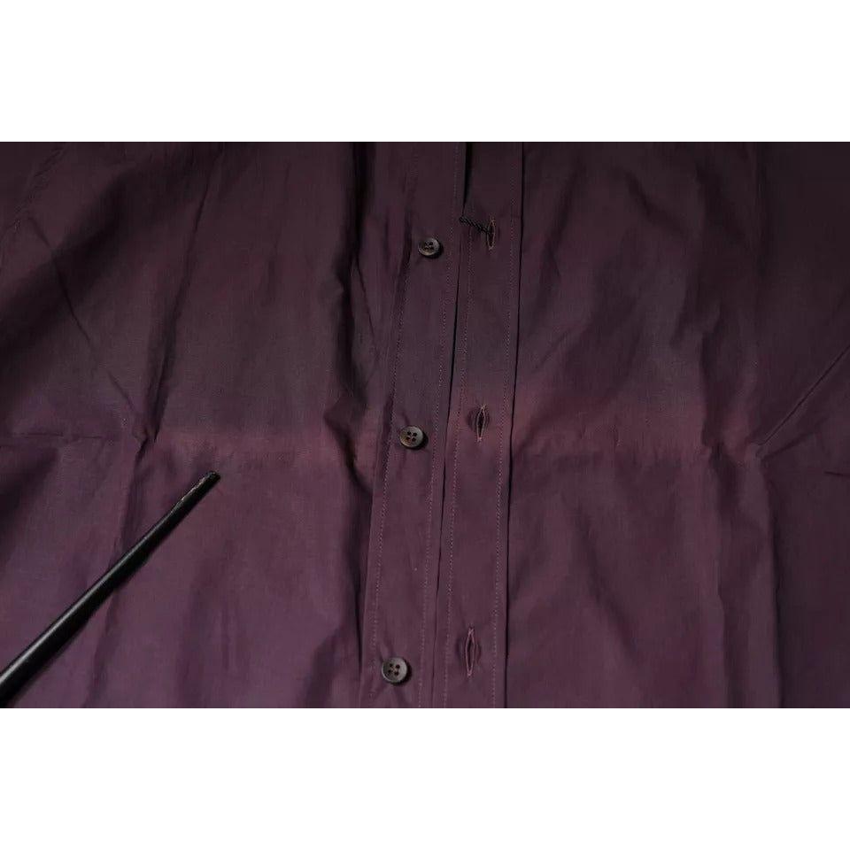 Dolce & Gabbana Dark Violet Cotton Dress GOLD Men Formal Shirt Dolce & Gabbana Dark Slate Gray
