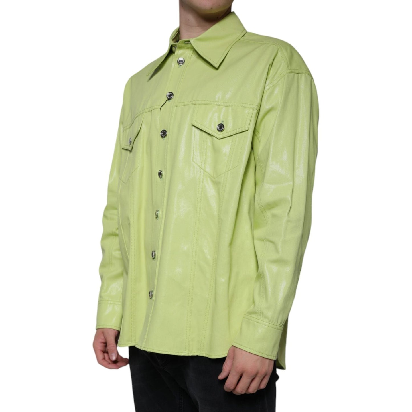 Dolce & Gabbana Green Cotton Collared Men Button Down Shirt Dolce & Gabbana Dark Khaki