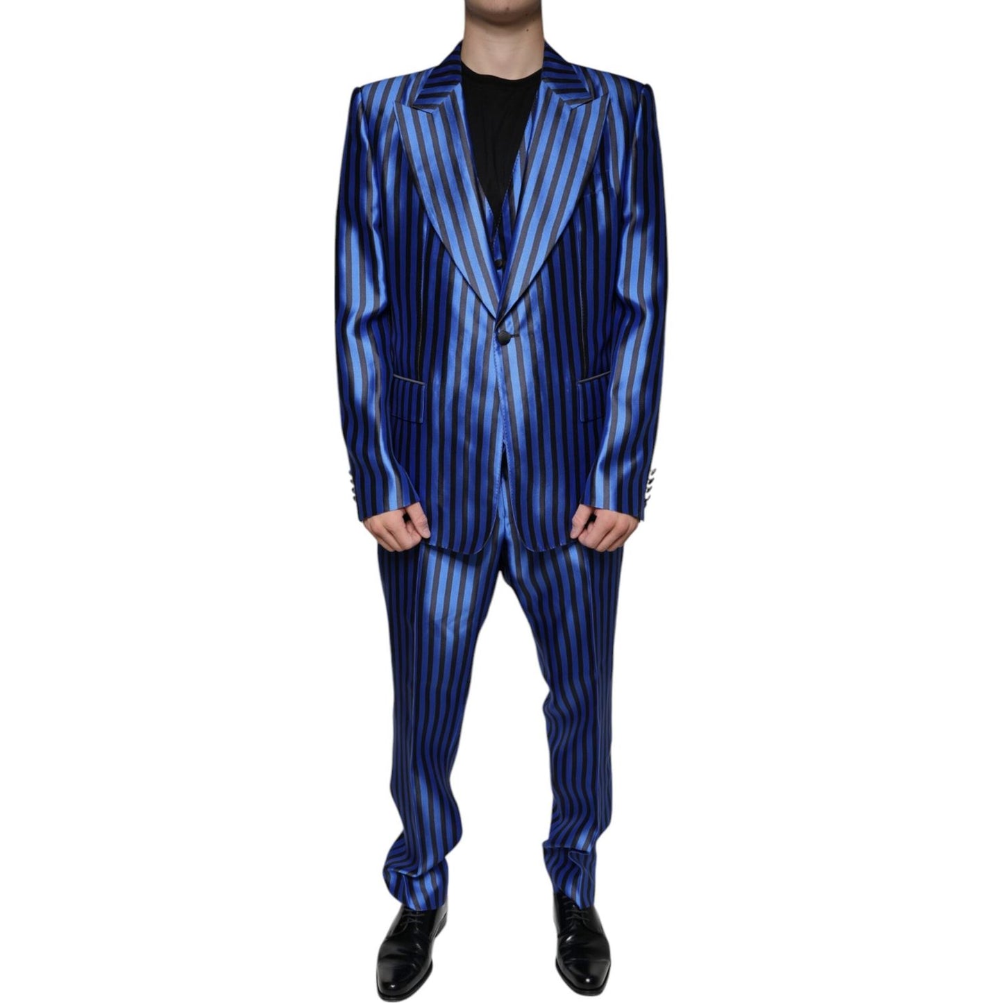Dolce & Gabbana Metallic Blue Stripes Formal 3 Piece Suit Dolce & Gabbana Dark Slate Gray
