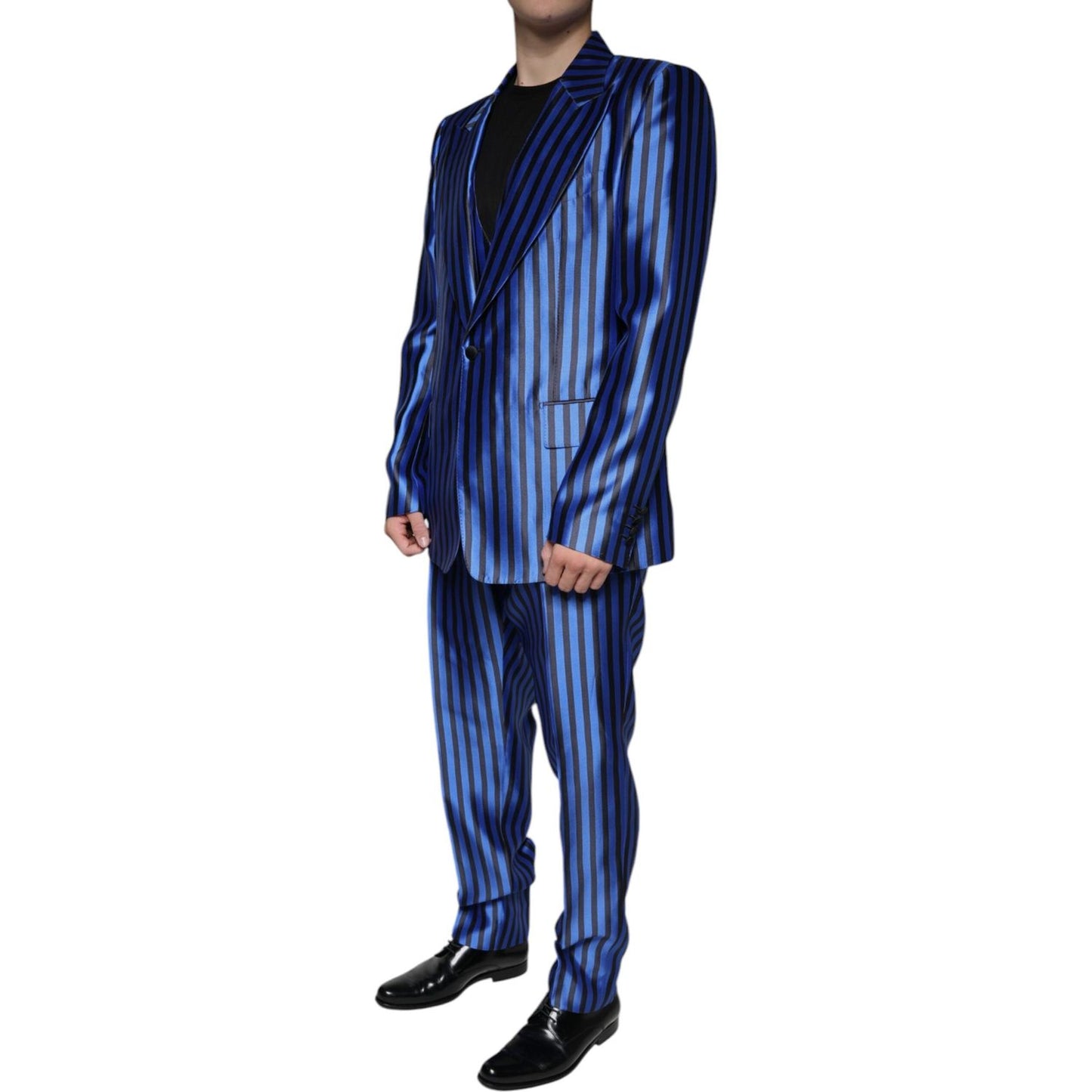 Dolce & Gabbana Metallic Blue Stripes Formal 3 Piece Suit Dolce & Gabbana Dark Slate Gray