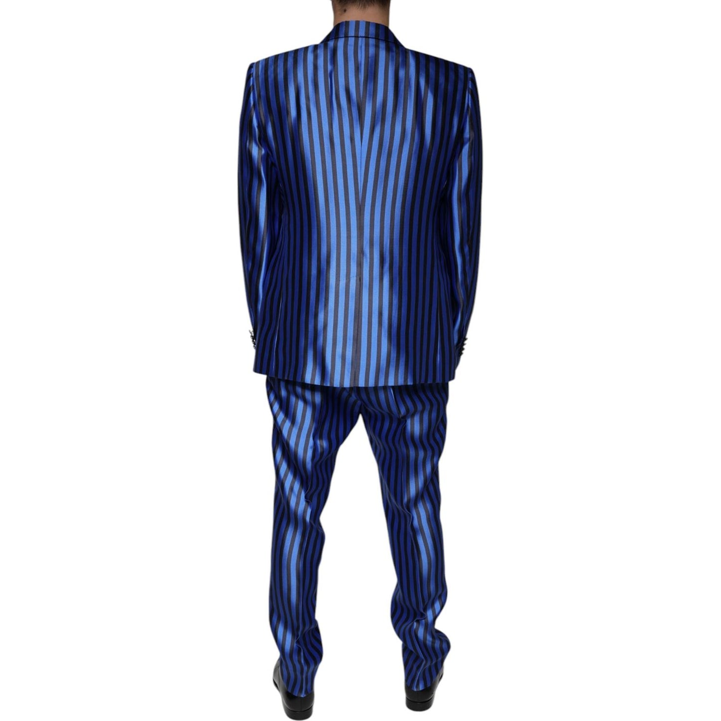 Dolce & Gabbana Metallic Blue Stripes Formal 3 Piece Suit Dolce & Gabbana Midnight Blue