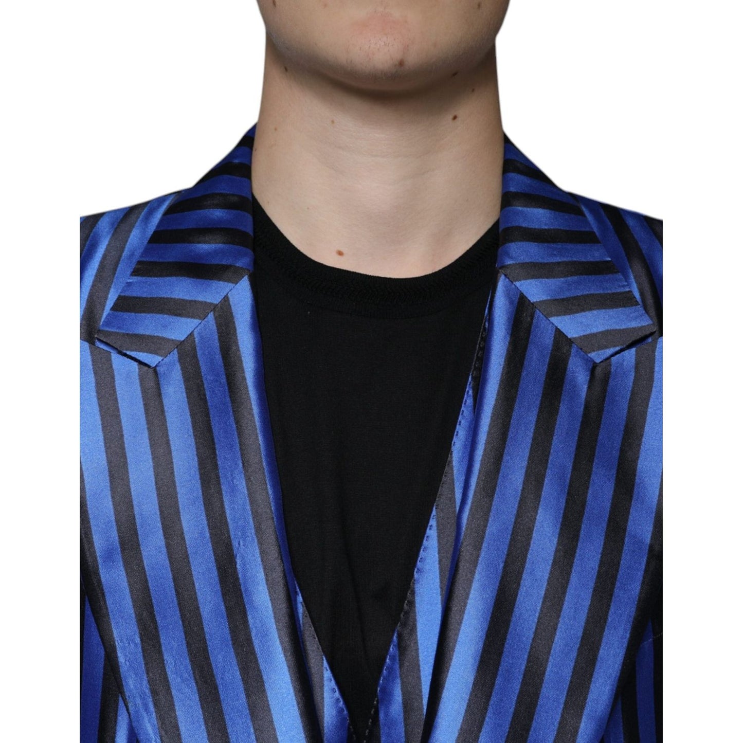 Dolce & Gabbana Metallic Blue Stripes Formal 3 Piece Suit Dolce & Gabbana Dark Slate Gray