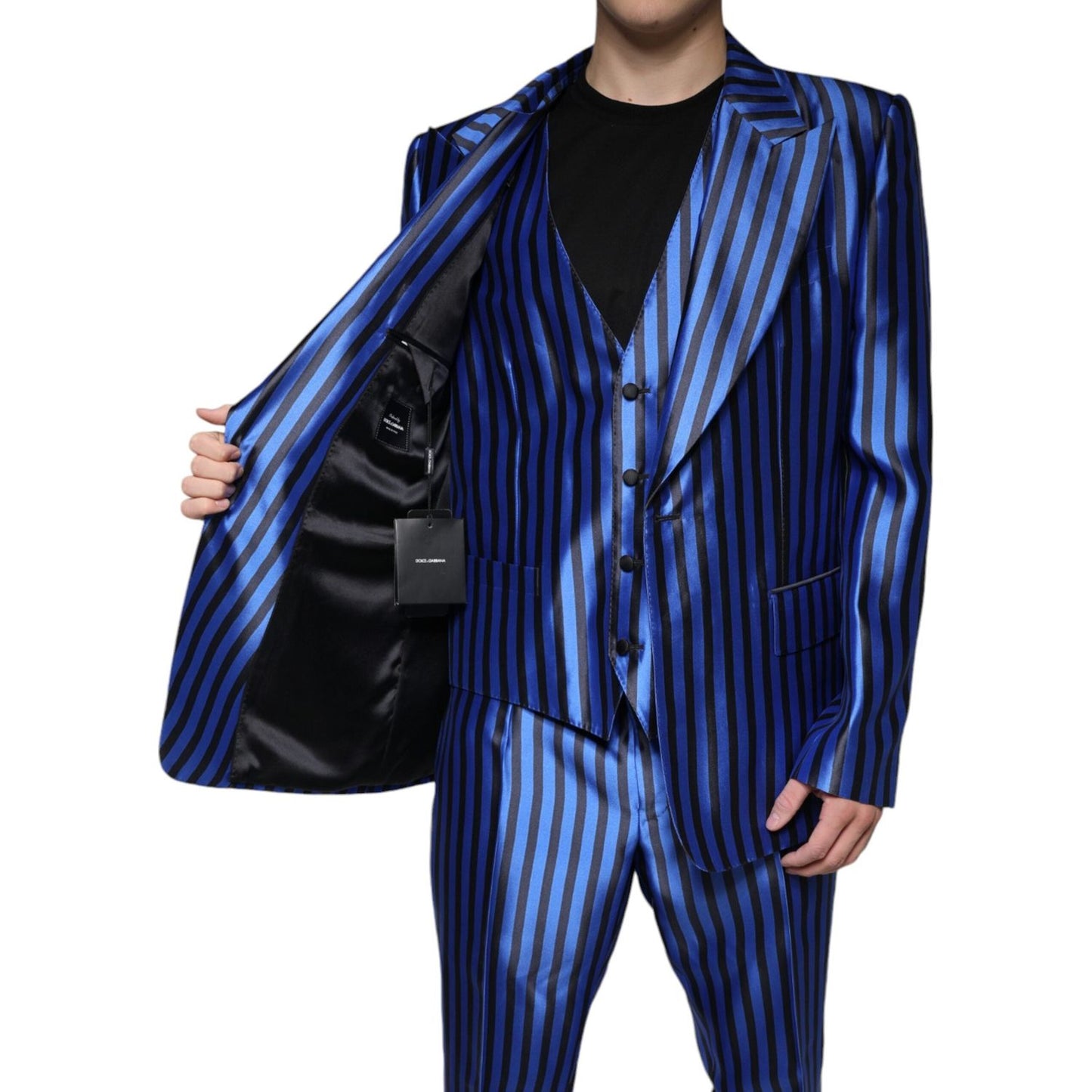 Dolce & Gabbana Metallic Blue Stripes Formal 3 Piece Suit Dolce & Gabbana Dark Slate Gray