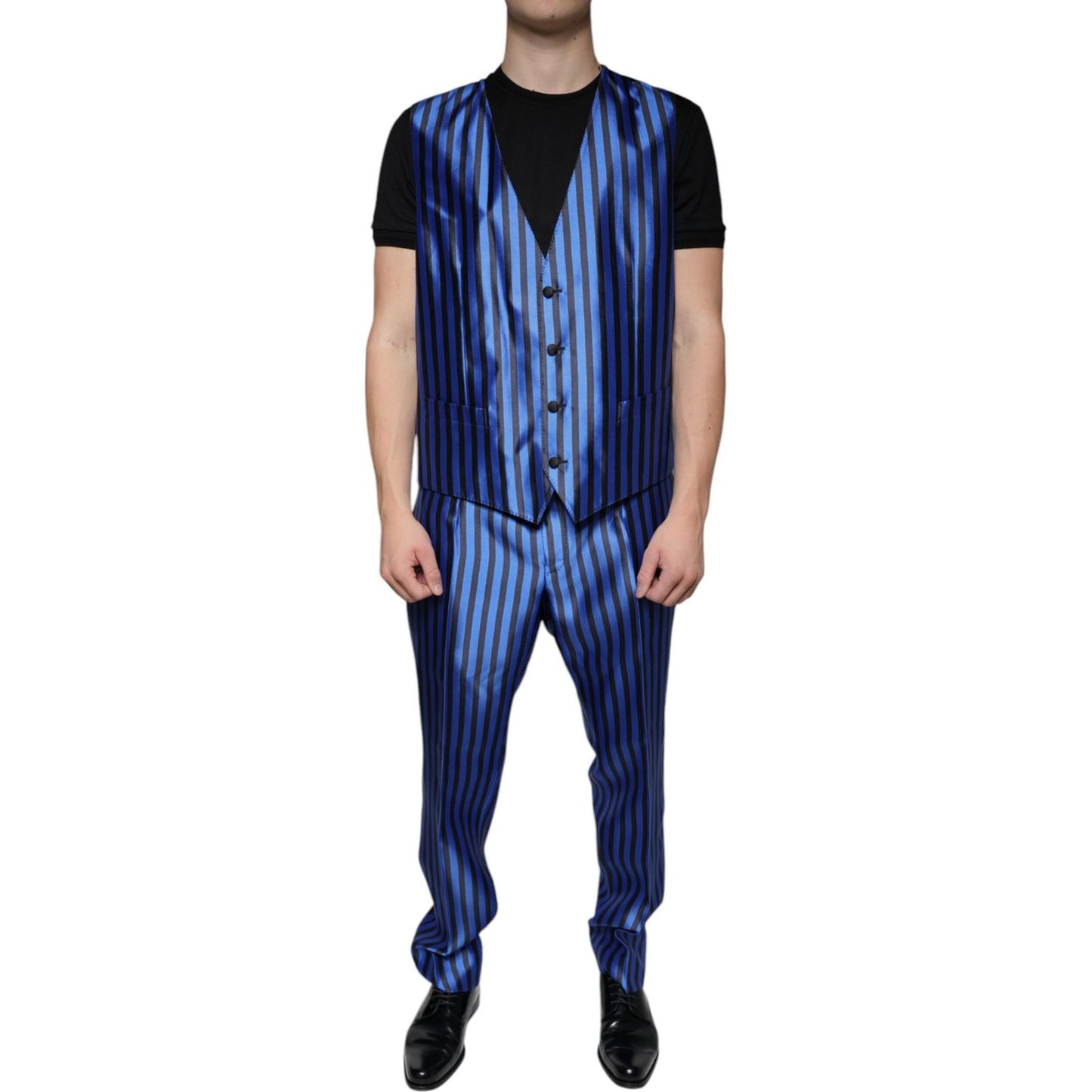 Dolce & Gabbana Metallic Blue Stripes Formal 3 Piece Suit Dolce & Gabbana Dark Slate Gray