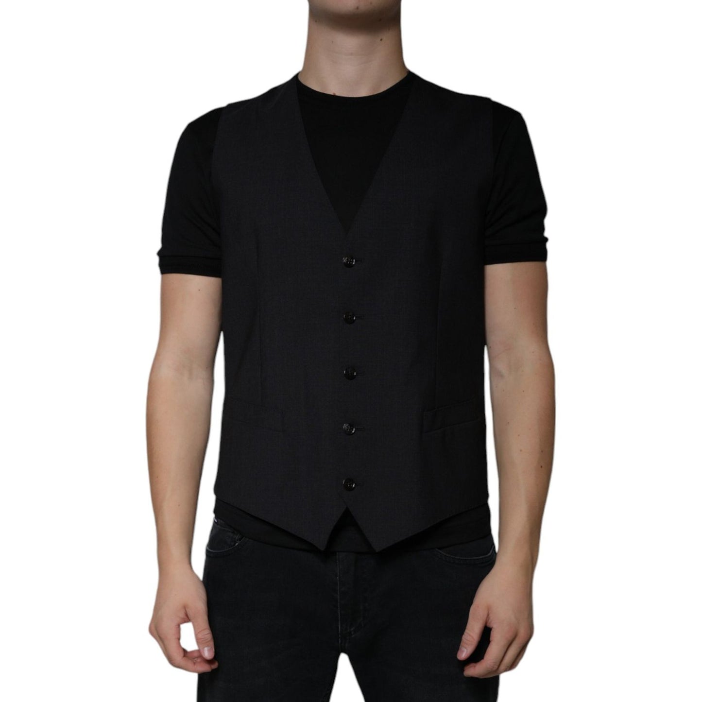 Dolce & Gabbana Black Wool Waistcoat Dress Formal Vest Dolce & Gabbana Rosy Brown