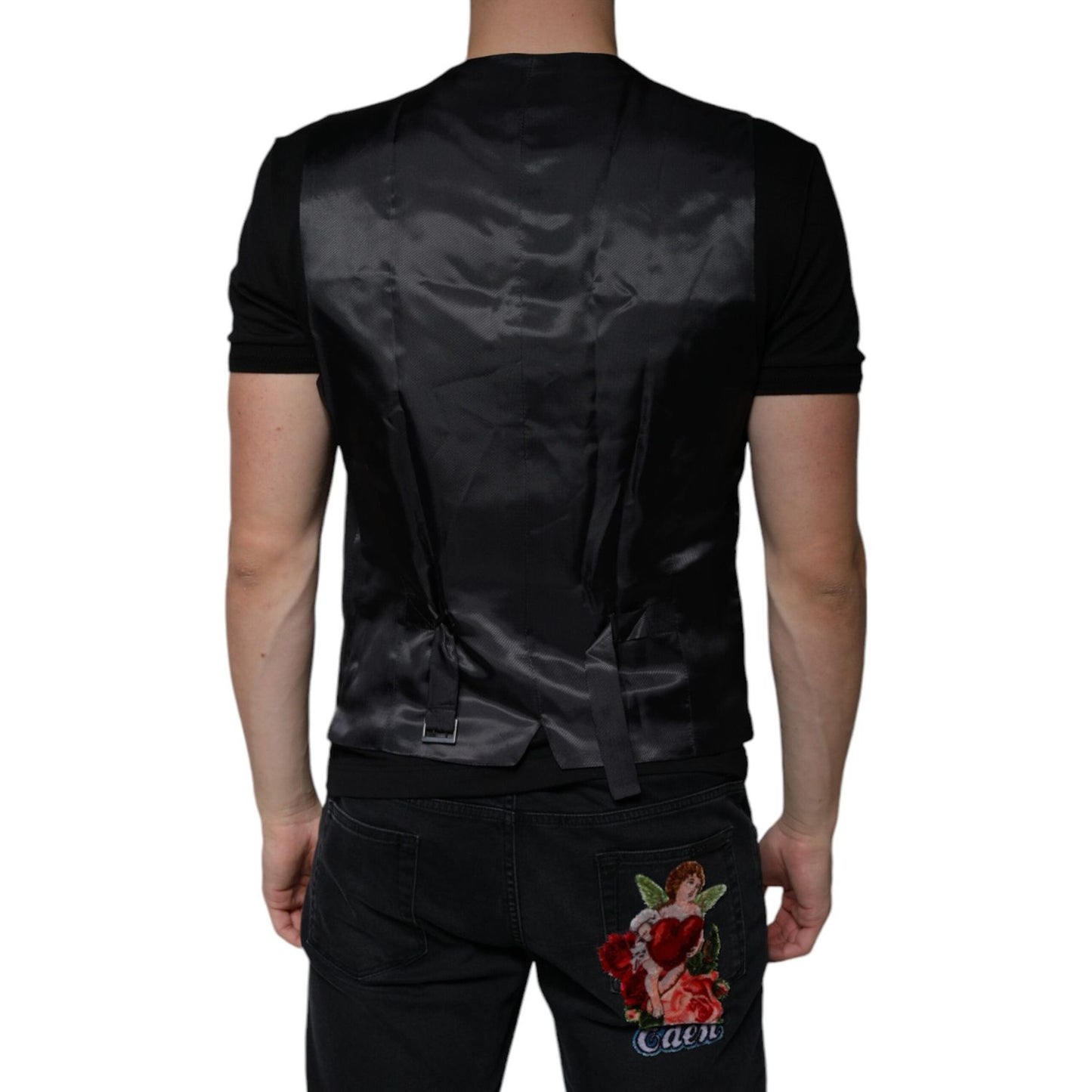 Dolce & Gabbana Black Wool Waistcoat Dress Formal Vest Dolce & Gabbana Black