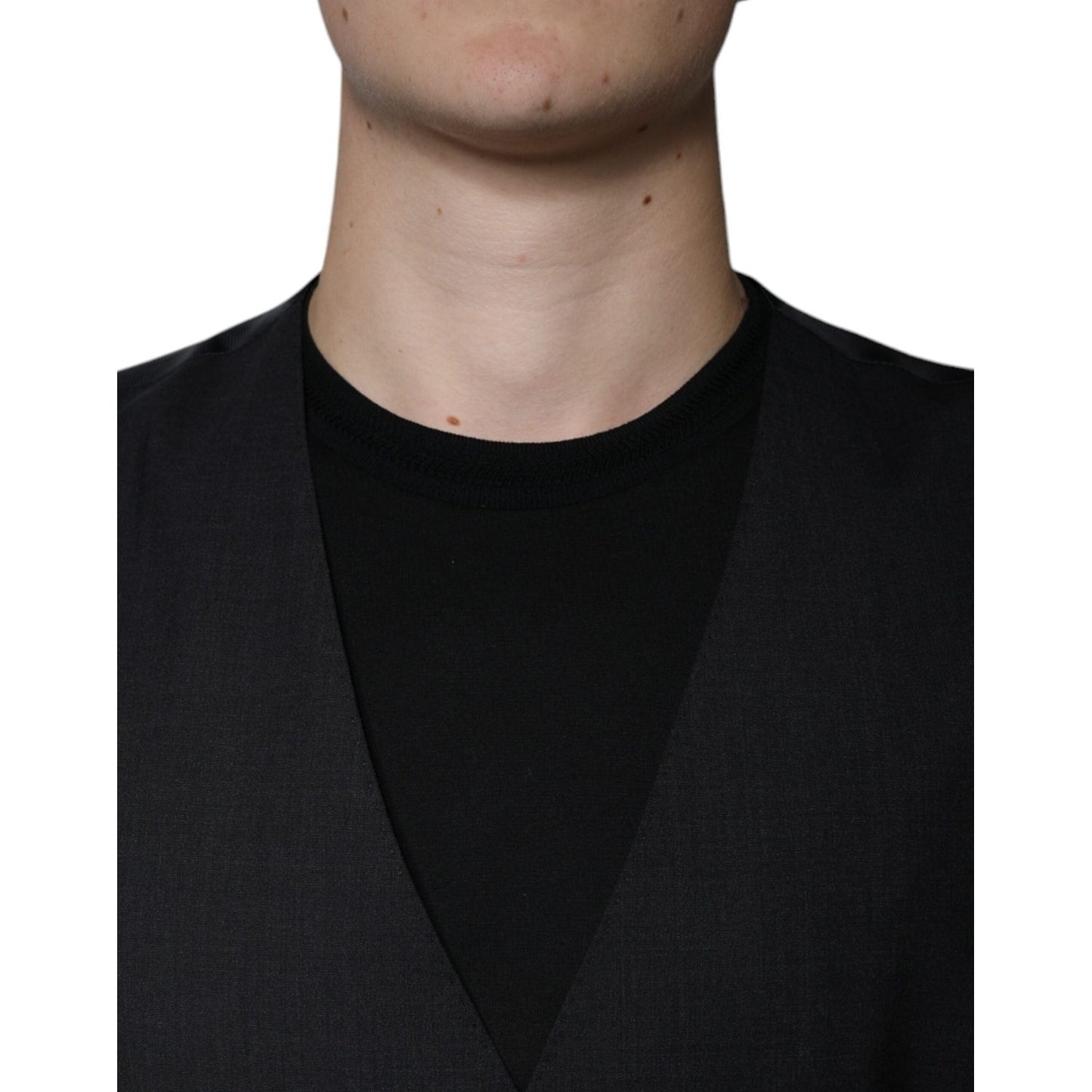 Dolce & Gabbana Black Wool Waistcoat Dress Formal Vest Dolce & Gabbana Rosy Brown