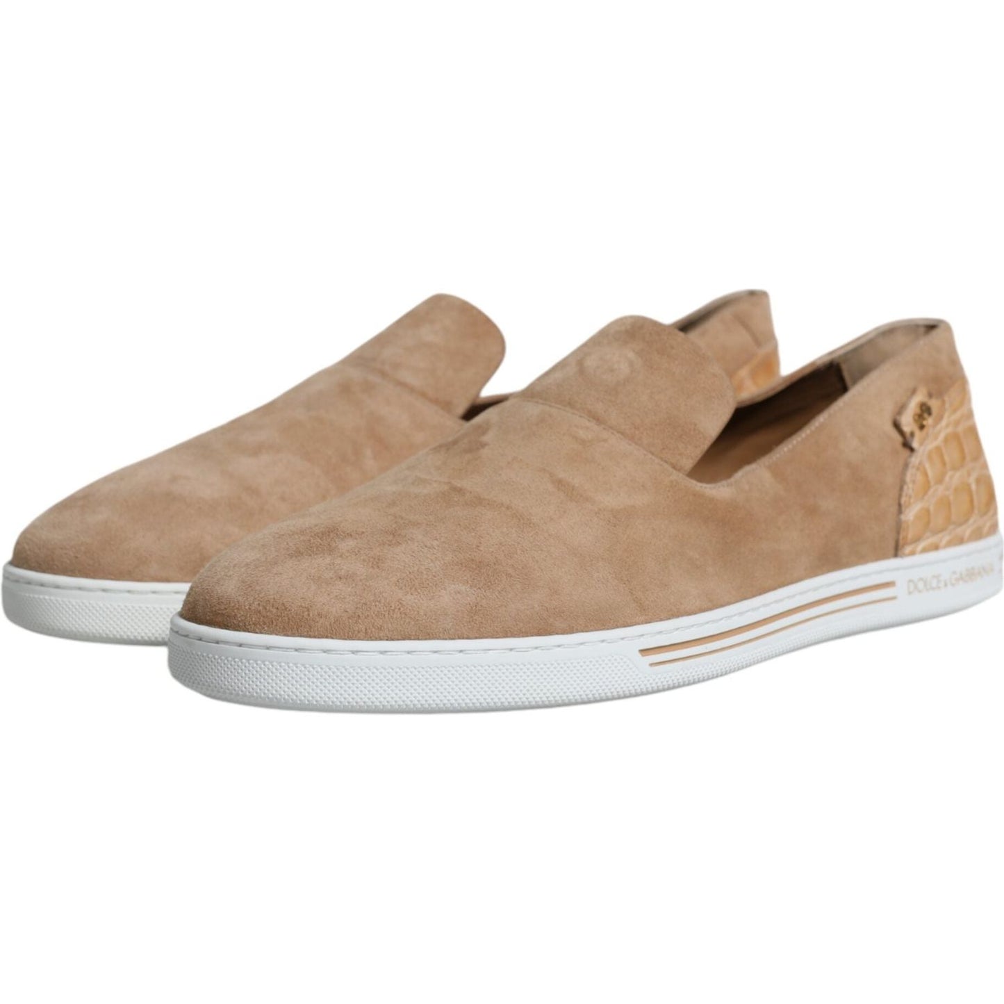Dolce & Gabbana Beige Suede Caiman Loafers Slippers Shoes Dolce & Gabbana Rosy Brown