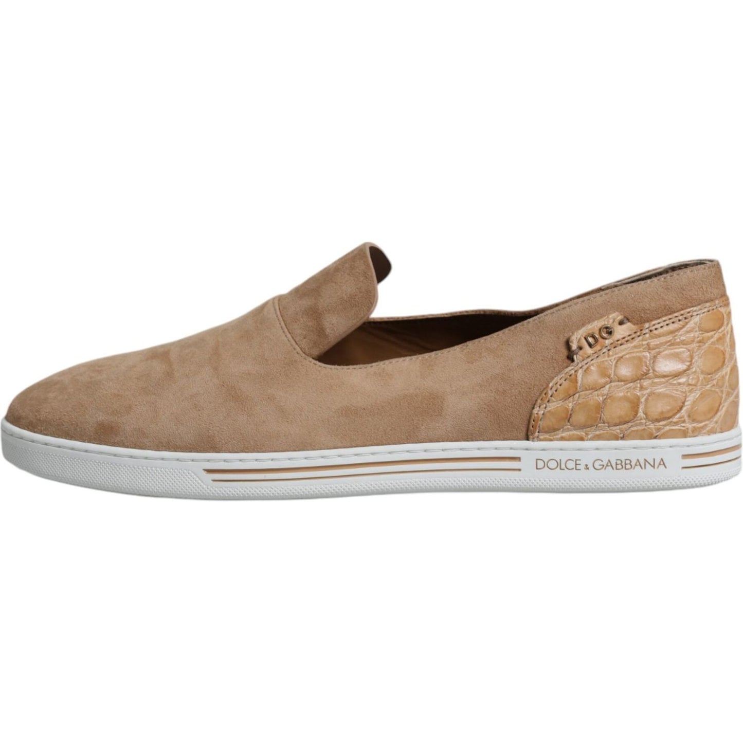 Dolce & Gabbana Beige Suede Caiman Loafers Slippers Shoes Dolce & Gabbana Rosy Brown