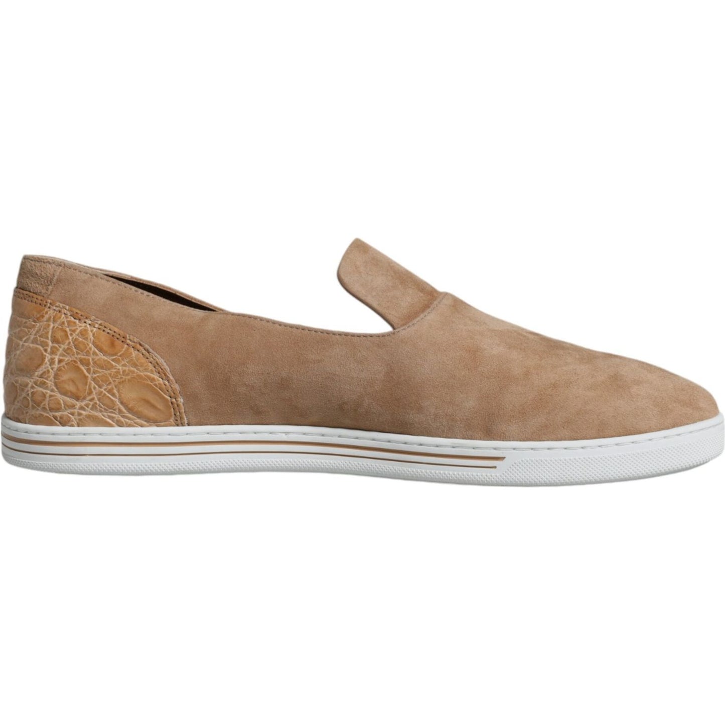 Dolce & Gabbana Beige Suede Caiman Loafers Slippers Shoes Dolce & Gabbana Rosy Brown