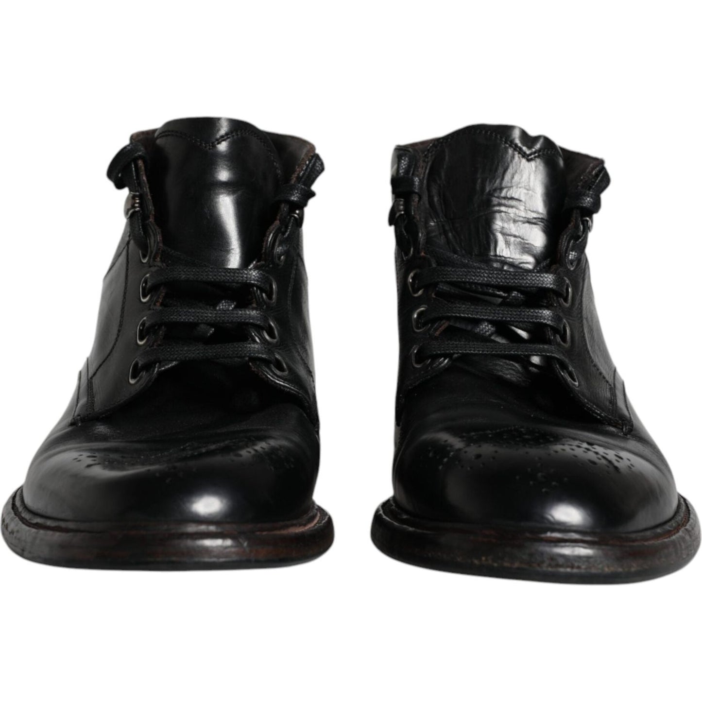 Dolce & Gabbana Black Leather Men Short Boots Lace Up Shoes Dolce & Gabbana Black