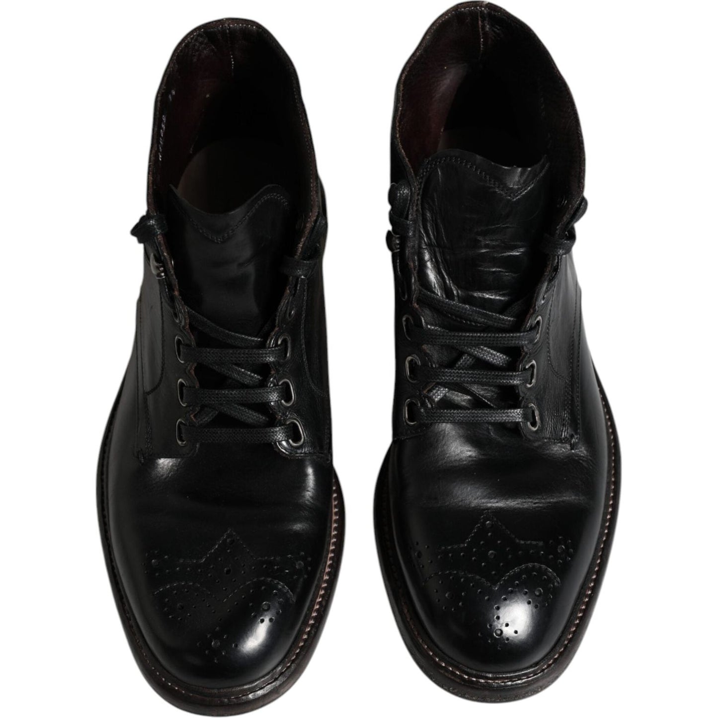 Dolce & Gabbana Black Leather Men Short Boots Lace Up Shoes Dolce & Gabbana Black