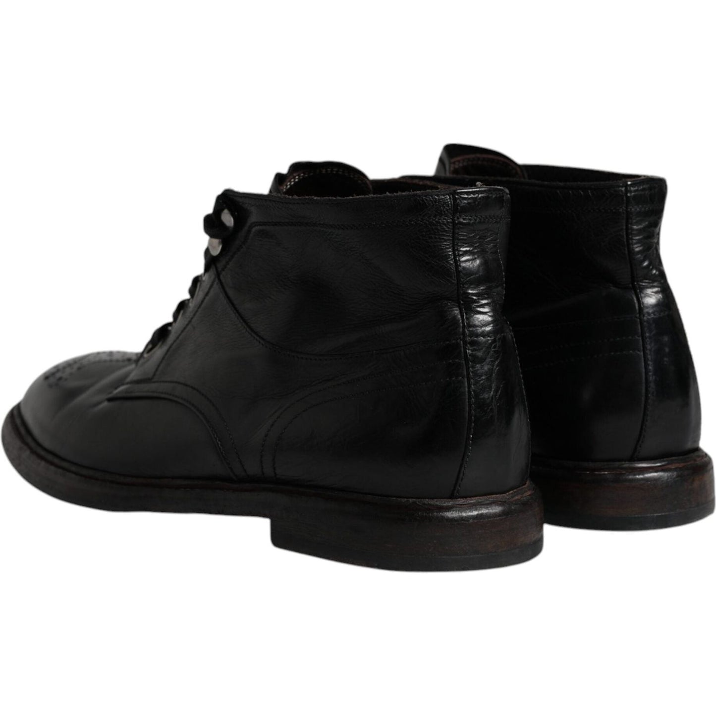 Dolce & Gabbana Black Leather Men Short Boots Lace Up Shoes Dolce & Gabbana Black