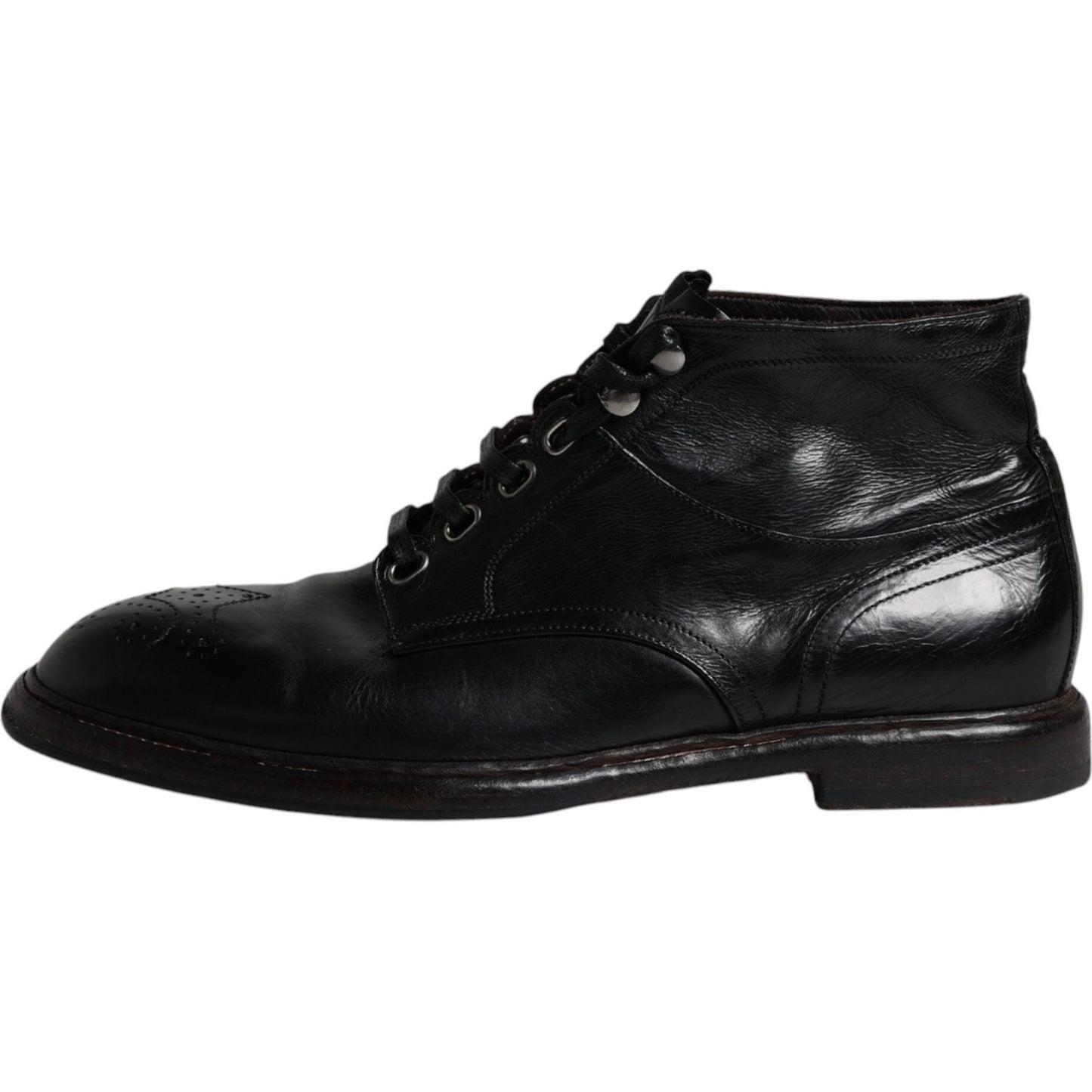 Dolce & Gabbana Black Leather Men Short Boots Lace Up Shoes Dolce & Gabbana Black