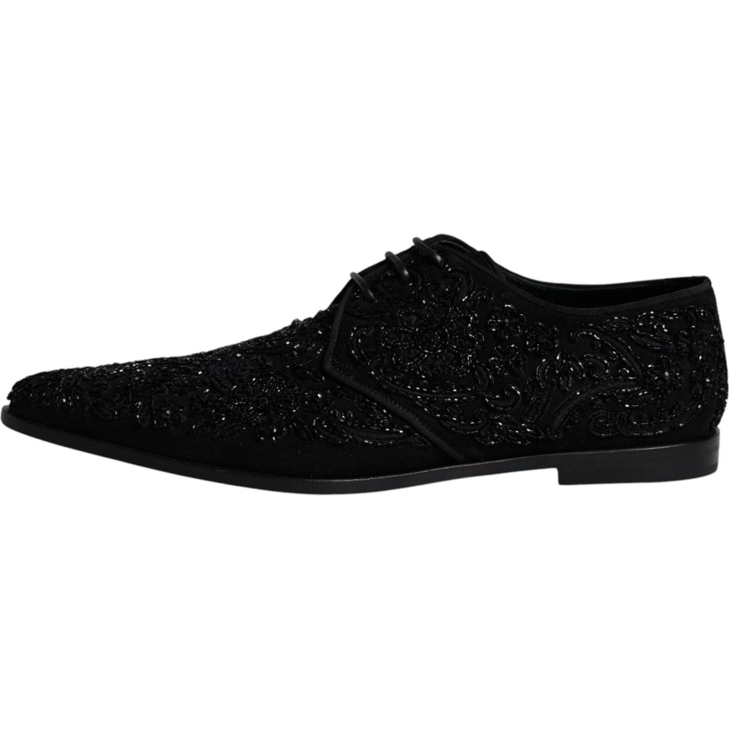 Dolce & Gabbana Black Embellished Suede Derby Formal Shoes Dolce & Gabbana Black