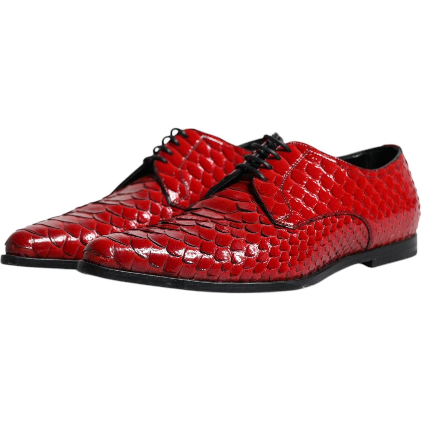 Dolce & Gabbana Red Textured Varnished Derby Men Formal Shoes Dolce & Gabbana Brown