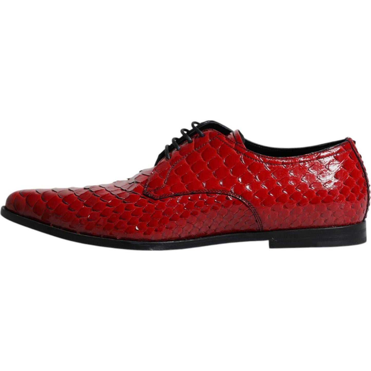 Dolce & Gabbana Red Textured Varnished Derby Men Formal Shoes Dolce & Gabbana Dark Red