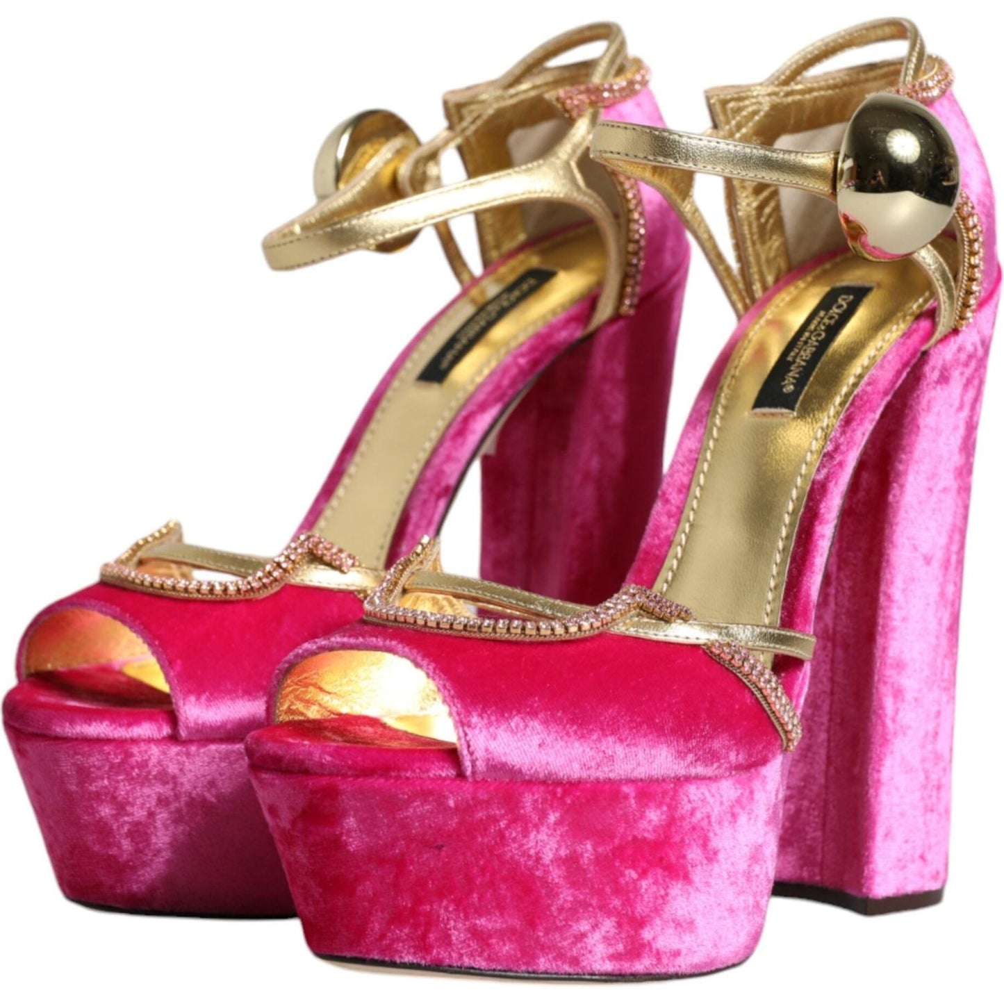 Dolce & Gabbana Pink Velvet Platform Ankle Strap Heel Sandals Shoes Dolce & Gabbana Maroon
