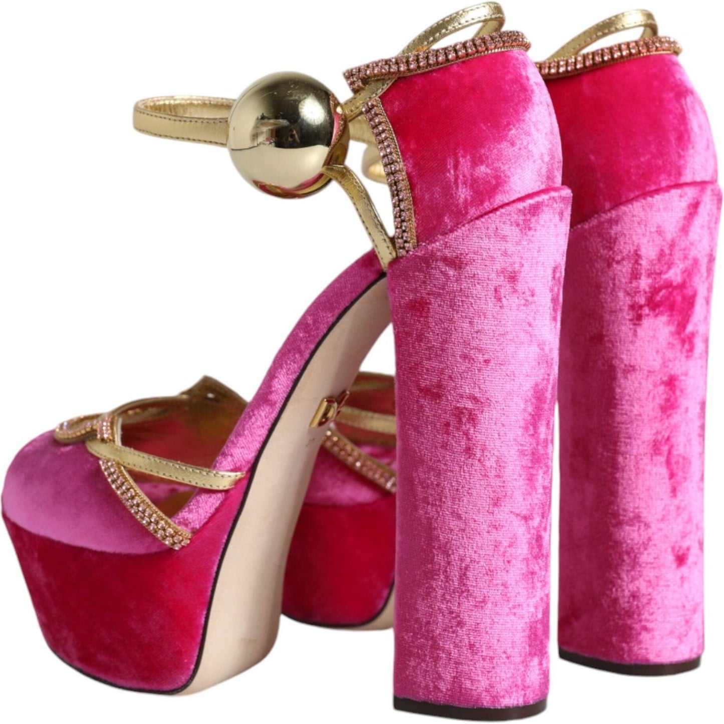 Dolce & Gabbana Pink Velvet Platform Ankle Strap Heel Sandals Shoes Dolce & Gabbana Maroon