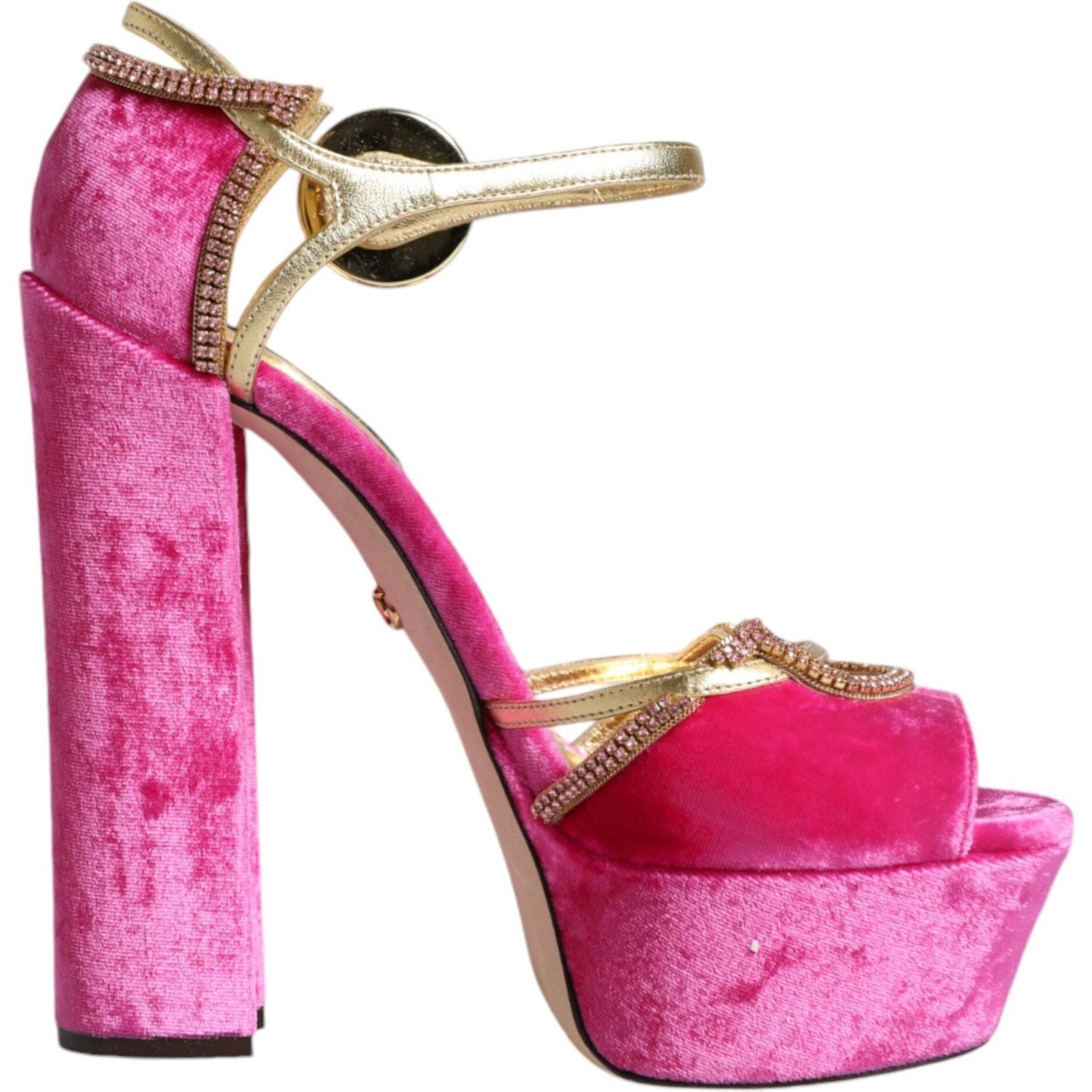 Dolce & Gabbana Pink Velvet Platform Ankle Strap Heel Sandals Shoes Dolce & Gabbana Pale Violet Red