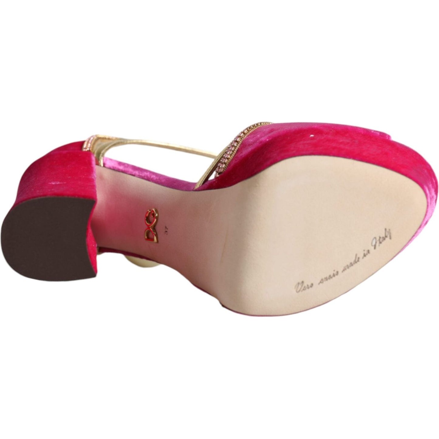 Dolce & Gabbana Pink Velvet Platform Ankle Strap Heel Sandals Shoes Dolce & Gabbana Gray