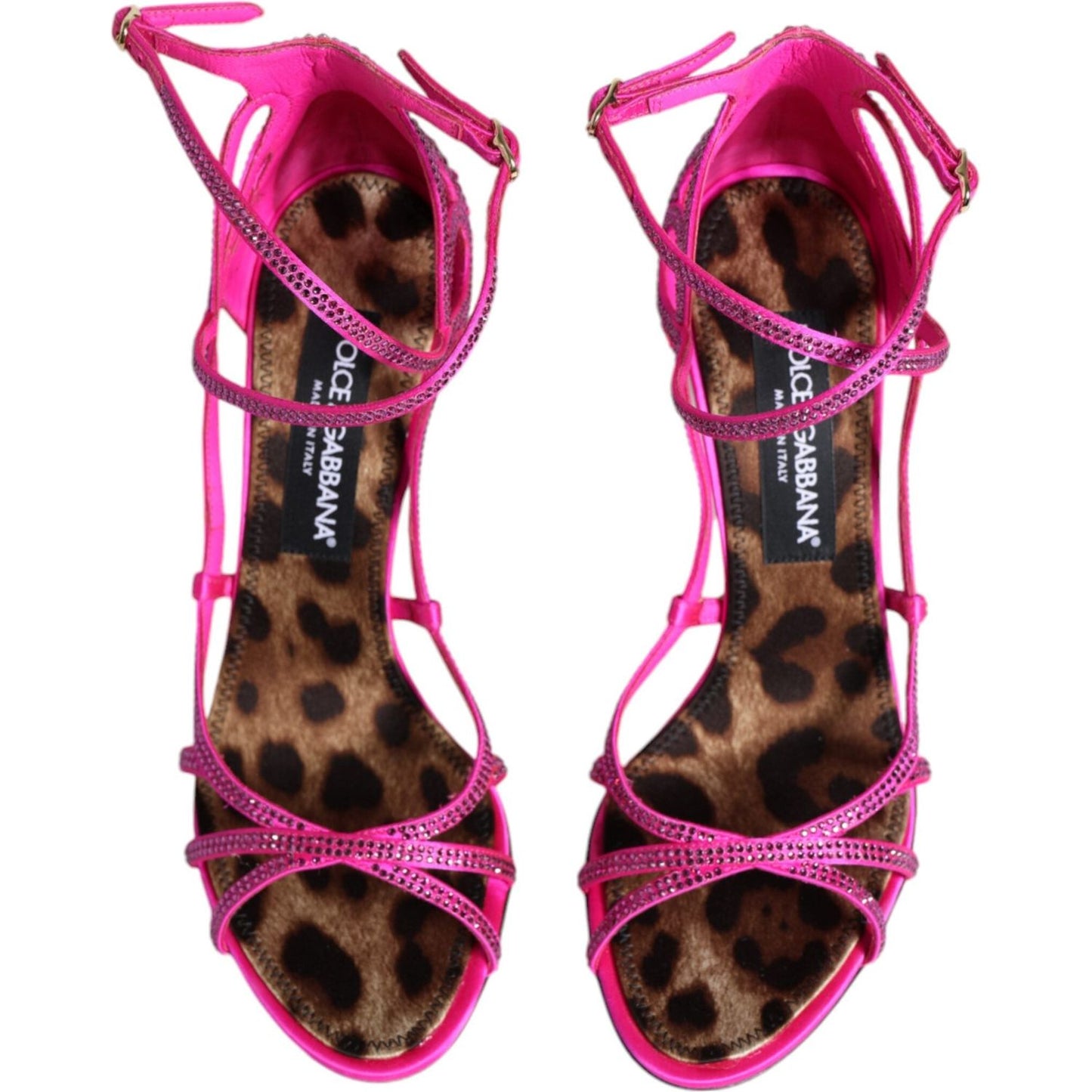 Dolce & Gabbana Pink Strass Ankle Strap Heels Sandals Shoes Dolce & Gabbana Brown