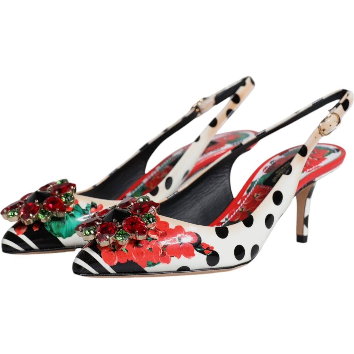 Dolce & Gabbana Multicolor Leather Crystal Heels Slingback Shoes Dolce & Gabbana Gray