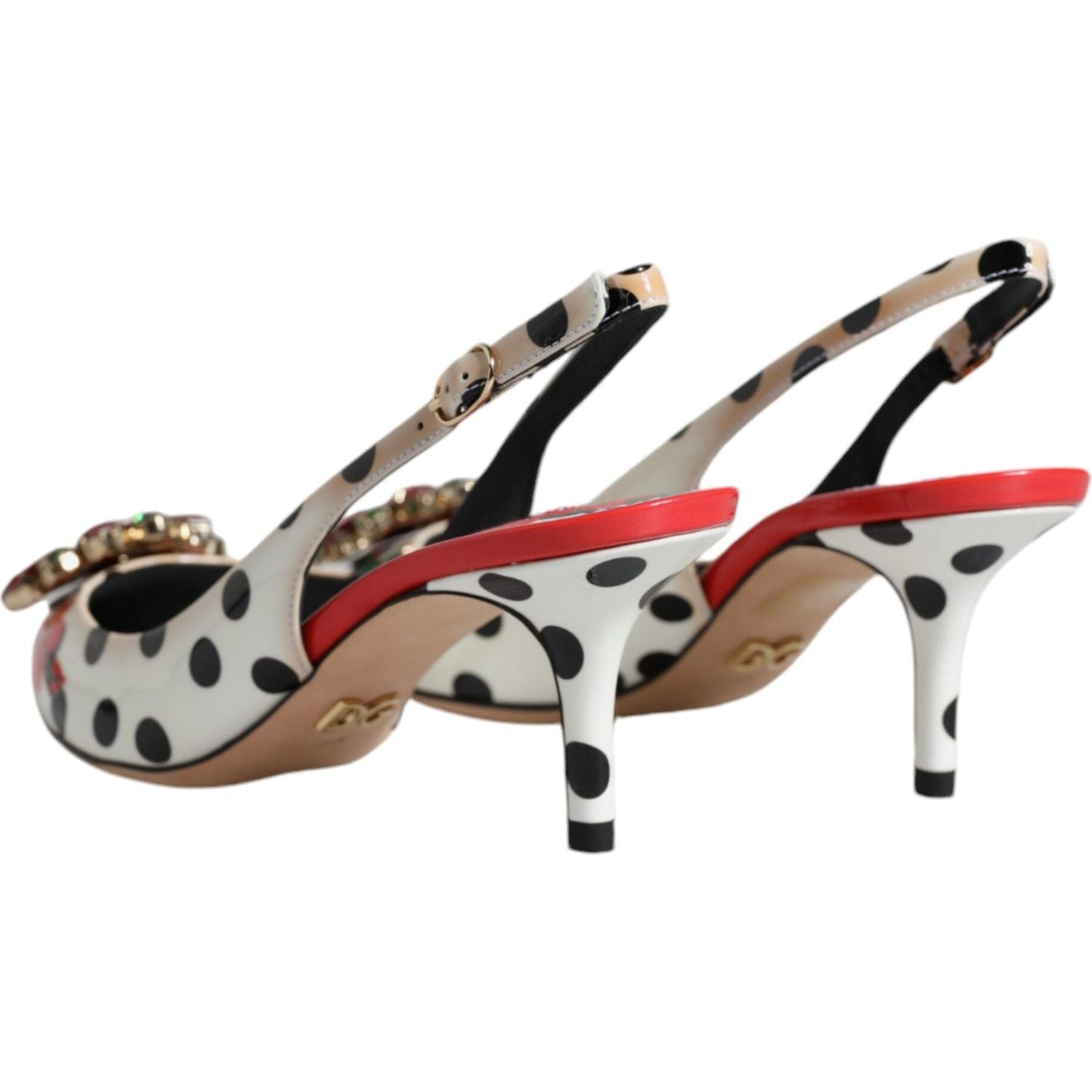 Dolce & Gabbana Multicolor Leather Crystal Heels Slingback Shoes Dolce & Gabbana Dark Gray