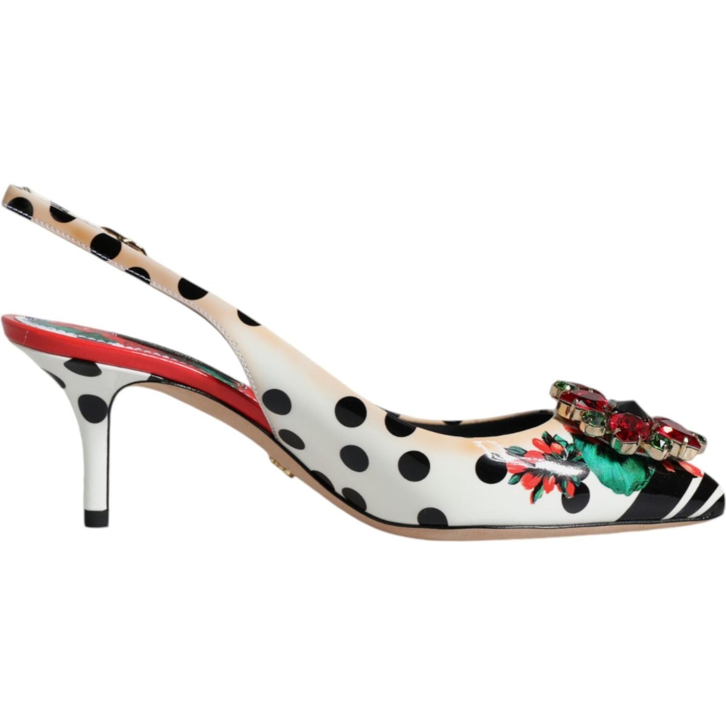 Dolce & Gabbana Multicolor Leather Crystal Heels Slingback Shoes Dolce & Gabbana Gray