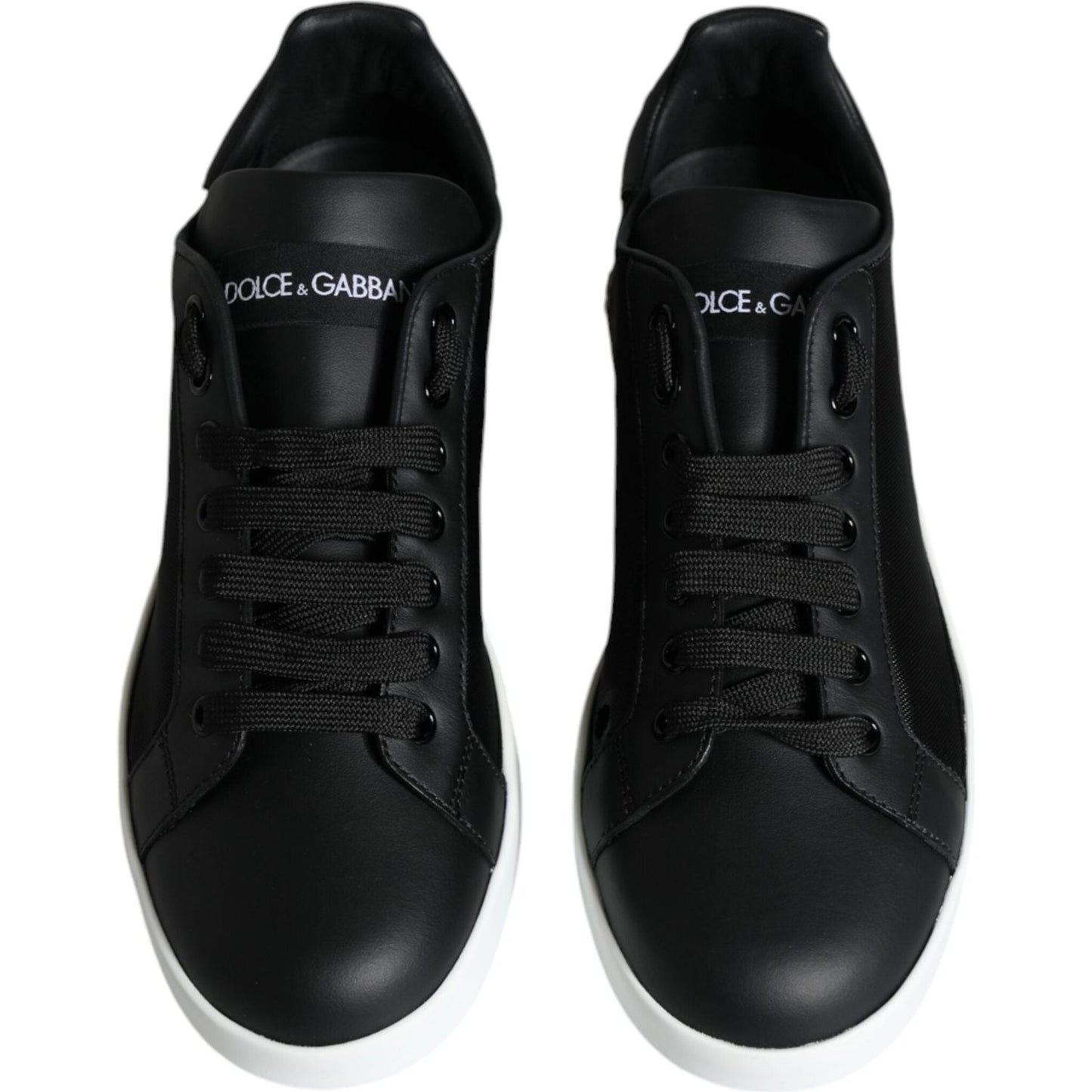 Dolce & Gabbana Black Calf Leather Portofino Sneakers Shoes Dolce & Gabbana Black