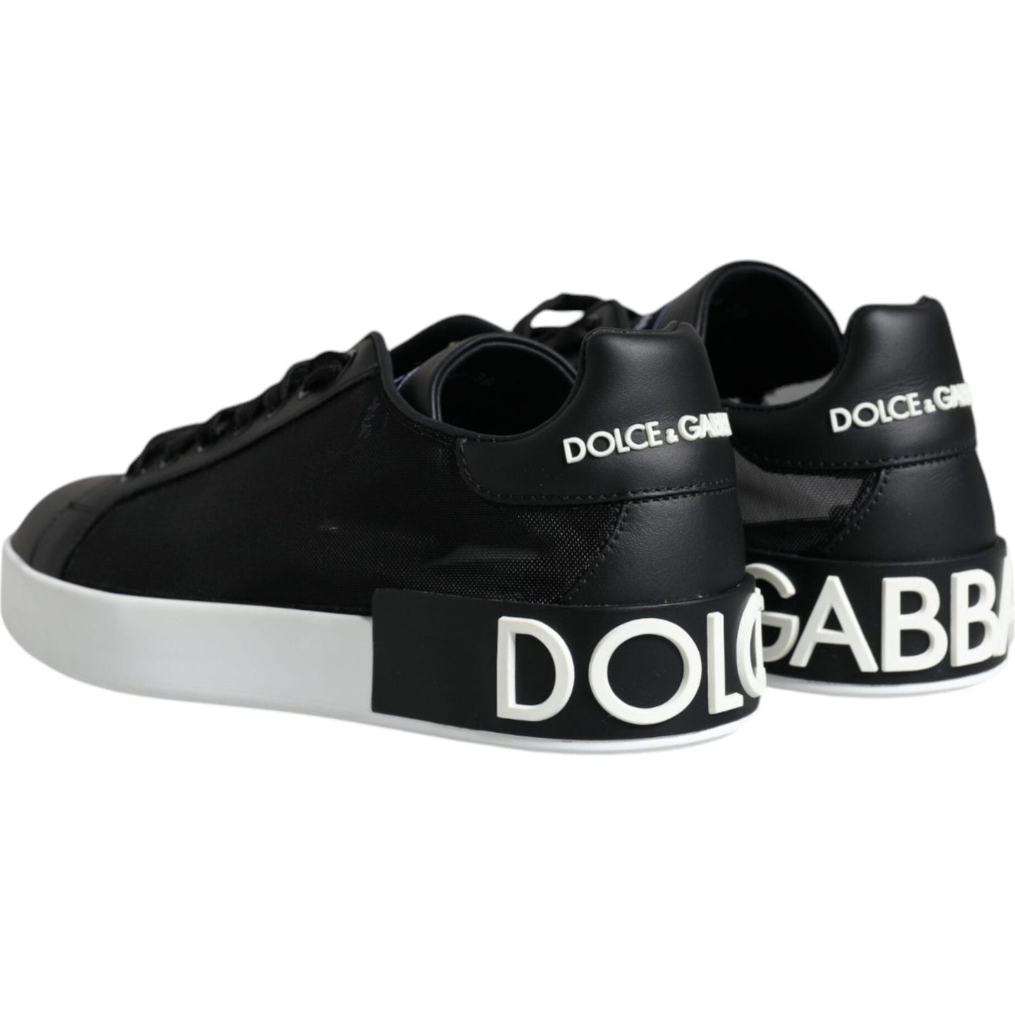Dolce & Gabbana Black Calf Leather Portofino Sneakers Shoes Dolce & Gabbana Light Gray
