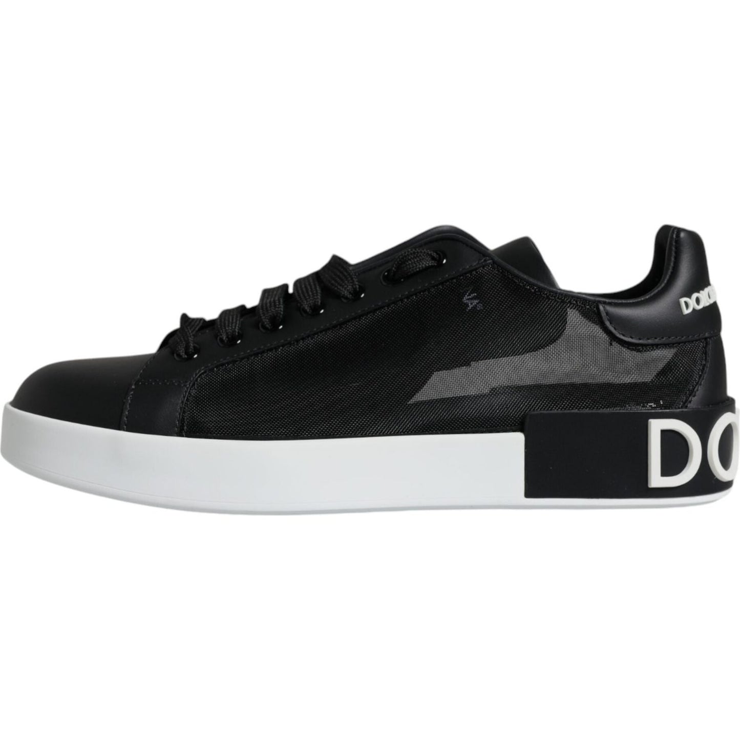 Dolce & Gabbana Black Calf Leather Portofino Sneakers Shoes Dolce & Gabbana Light Gray