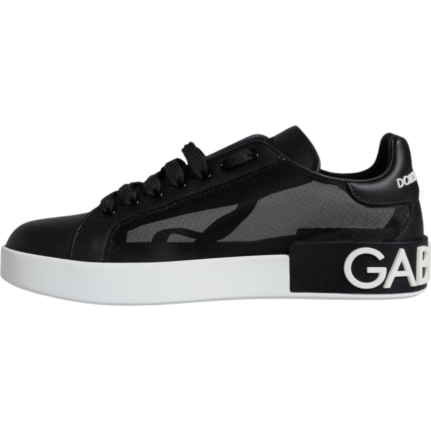 Dolce & Gabbana Black Calf Leather Portofino Sneakers Shoes Dolce & Gabbana Light Gray