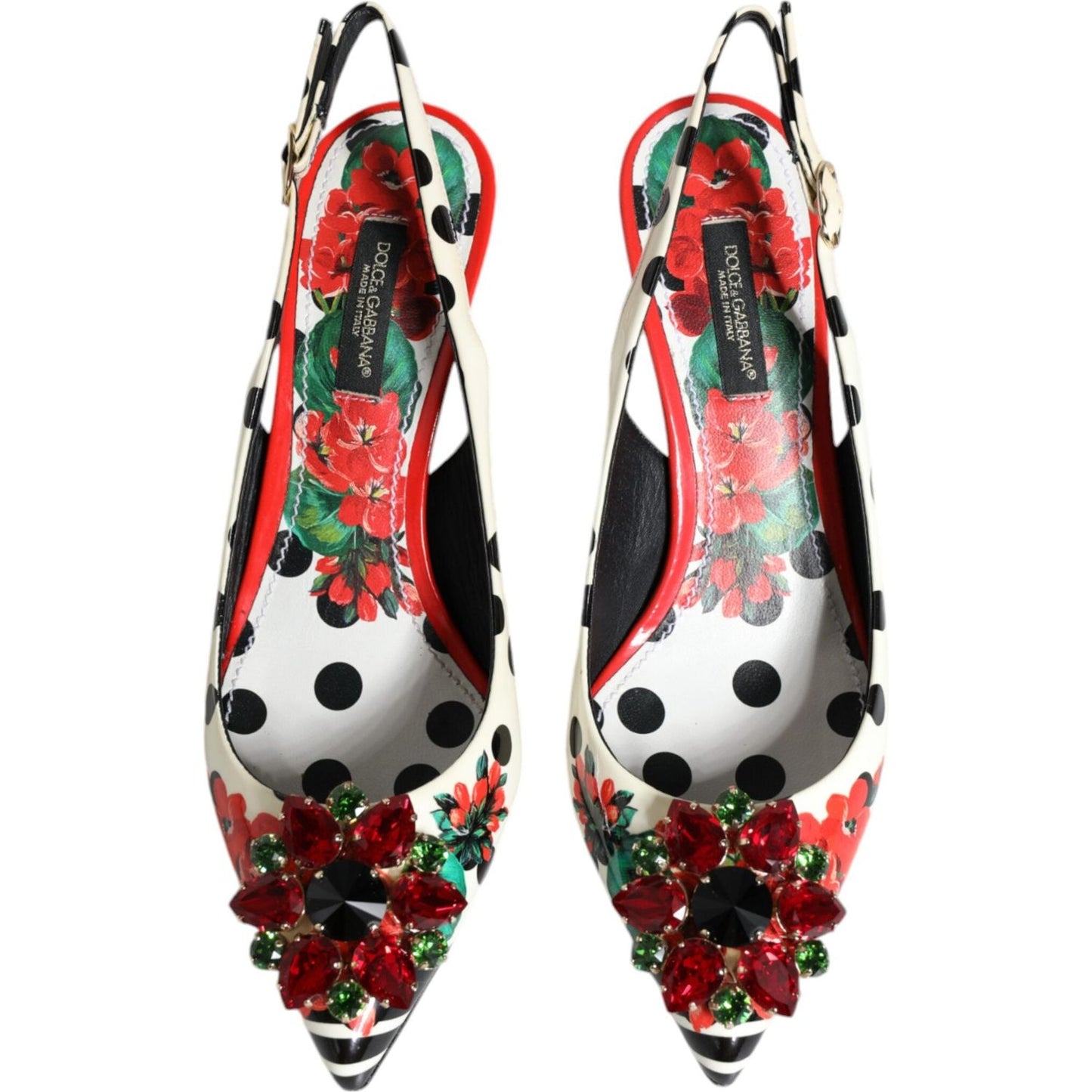 Dolce & Gabbana Multicolor Leather Crystal Heels Slingback Shoes Dolce & Gabbana Light Gray